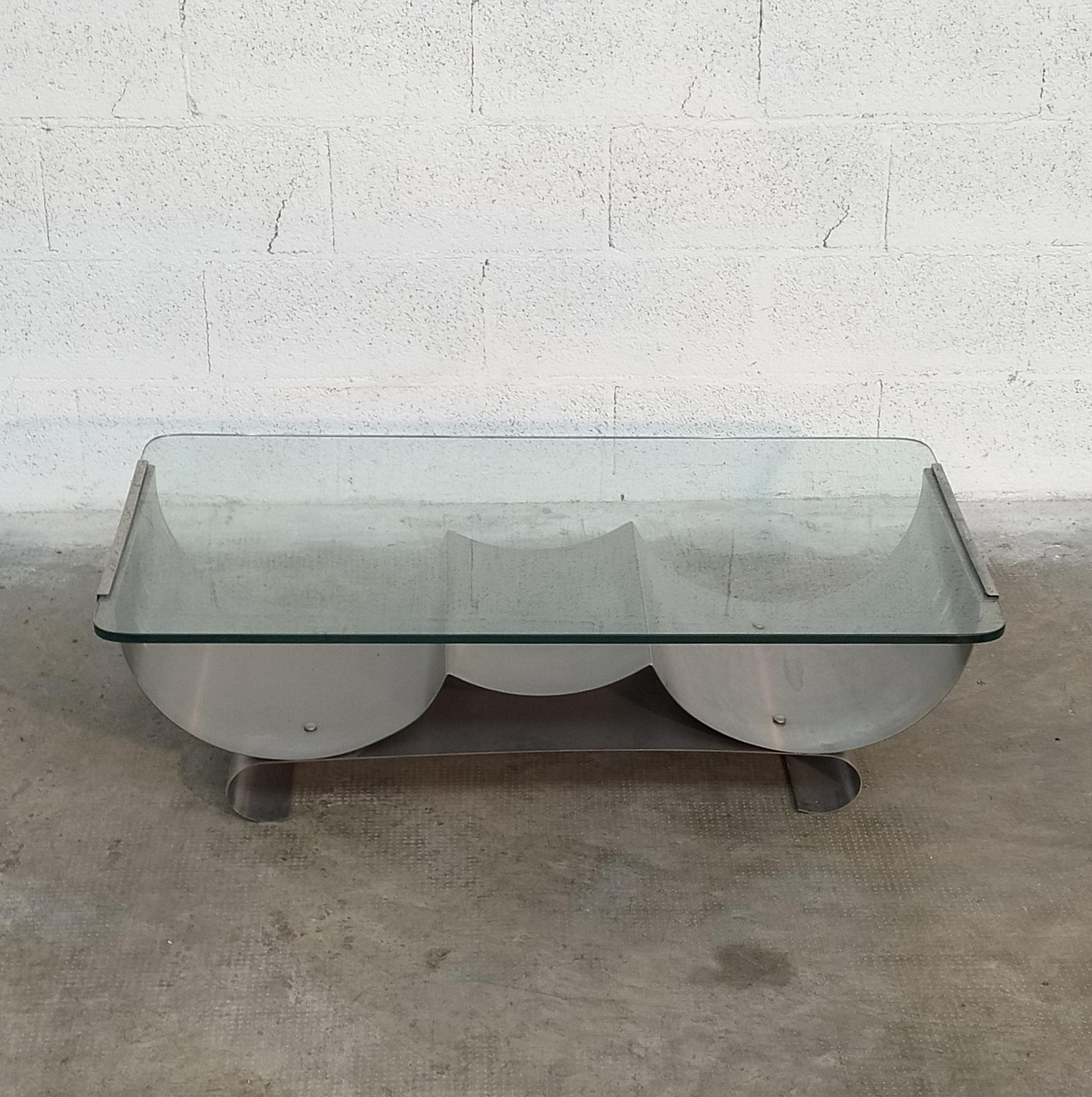 Stainless Steel and Glass Coffee Table by Francois Monnet for Kappa 70s For Sale 3