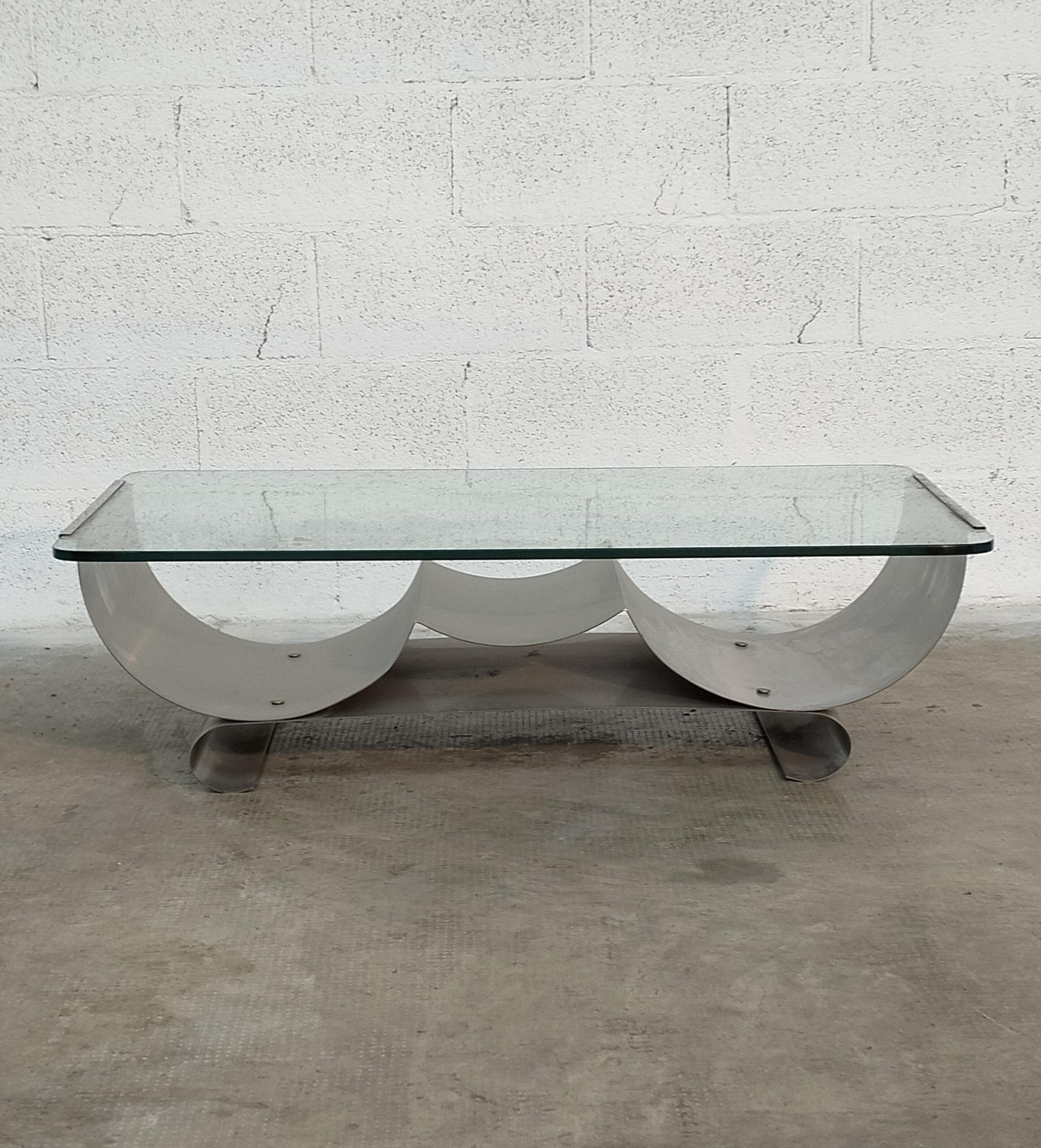 Stainless Steel and Glass Coffee Table by Francois Monnet for Kappa 70s For Sale 4