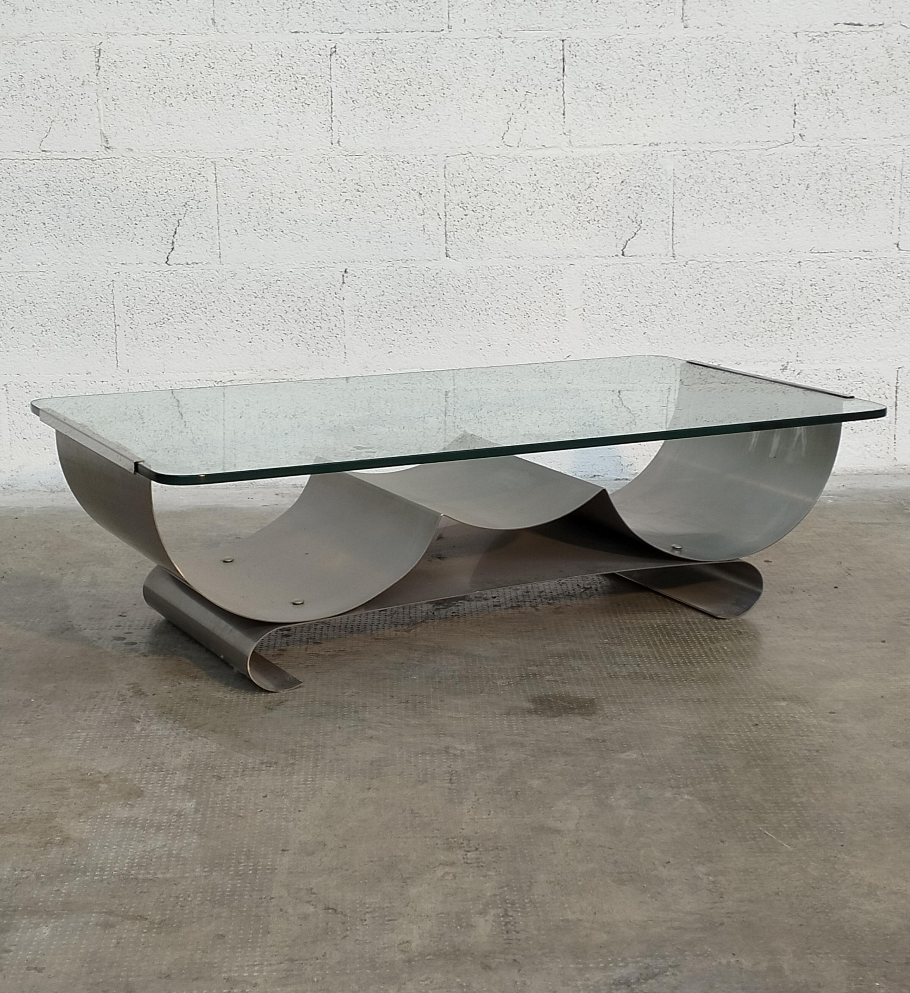 Stainless Steel and Glass Coffee Table by Francois Monnet for Kappa 70s For Sale 5