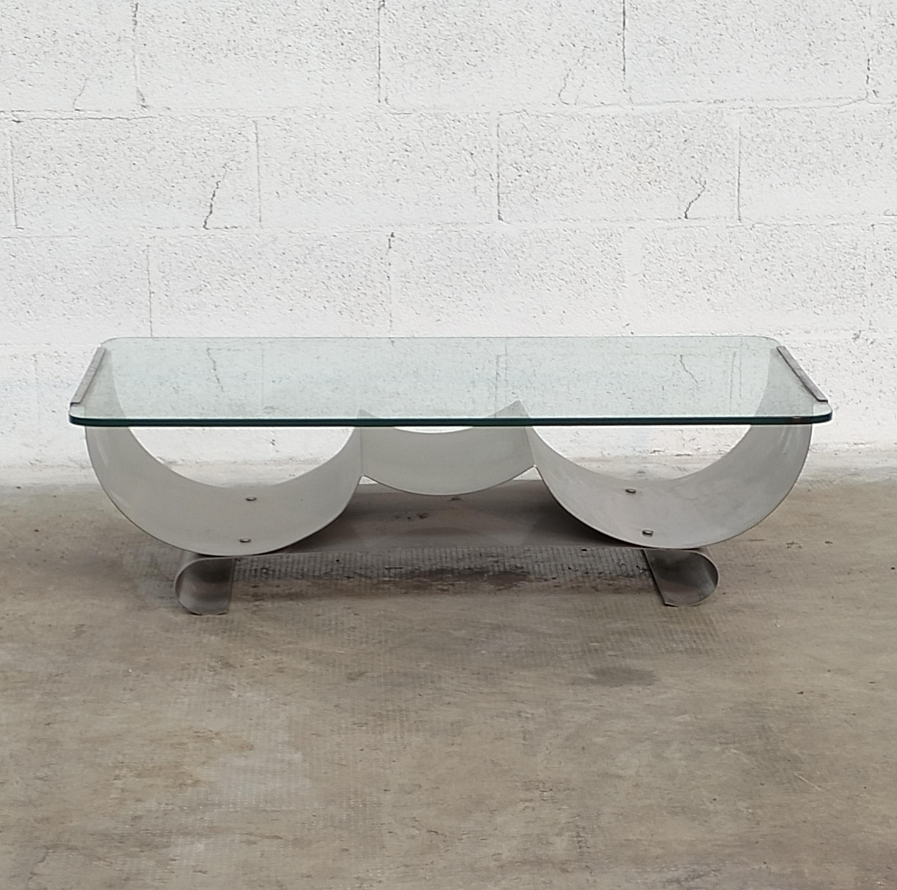 Mid-Century Modern Stainless Steel and Glass Coffee Table by Francois Monnet for Kappa 70s For Sale