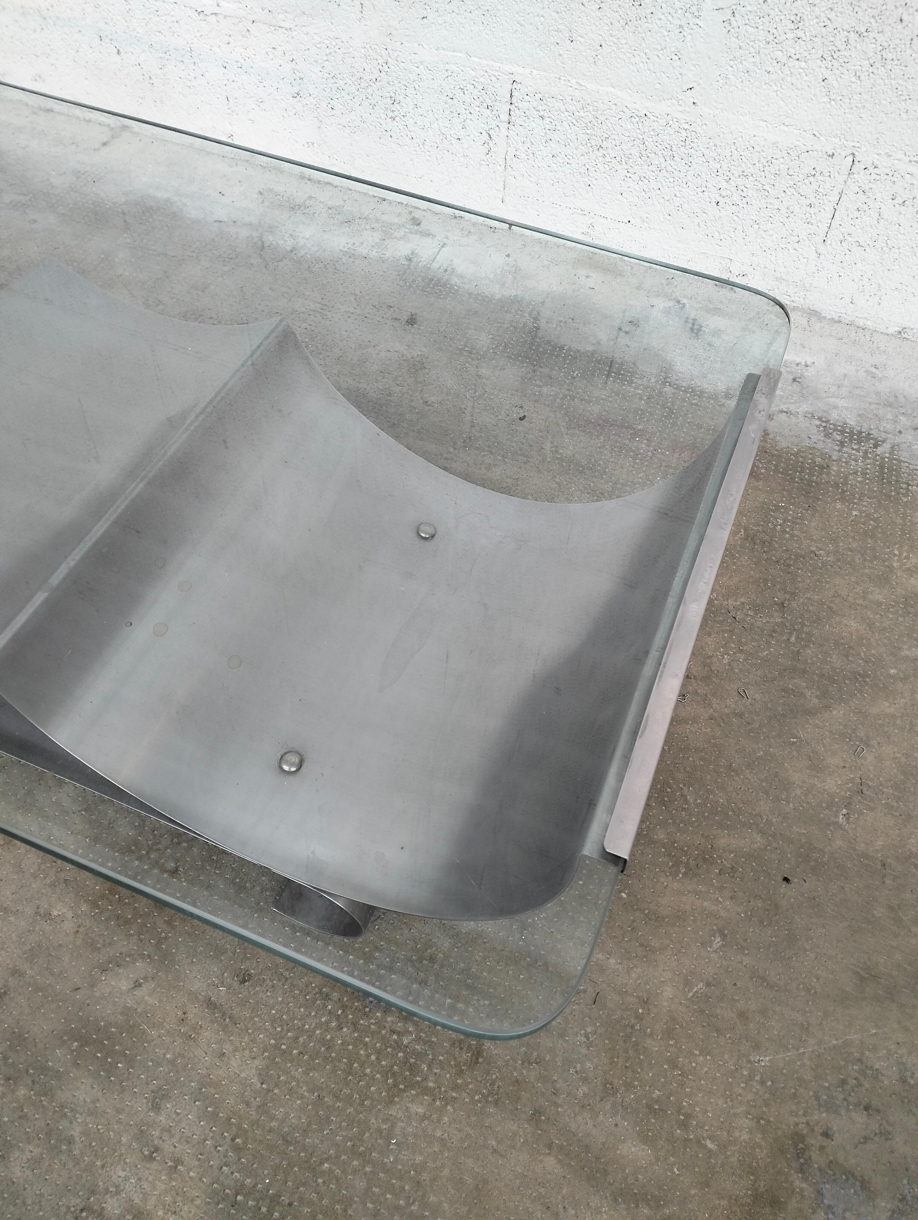 French Stainless Steel and Glass Coffee Table by Francois Monnet for Kappa 70s