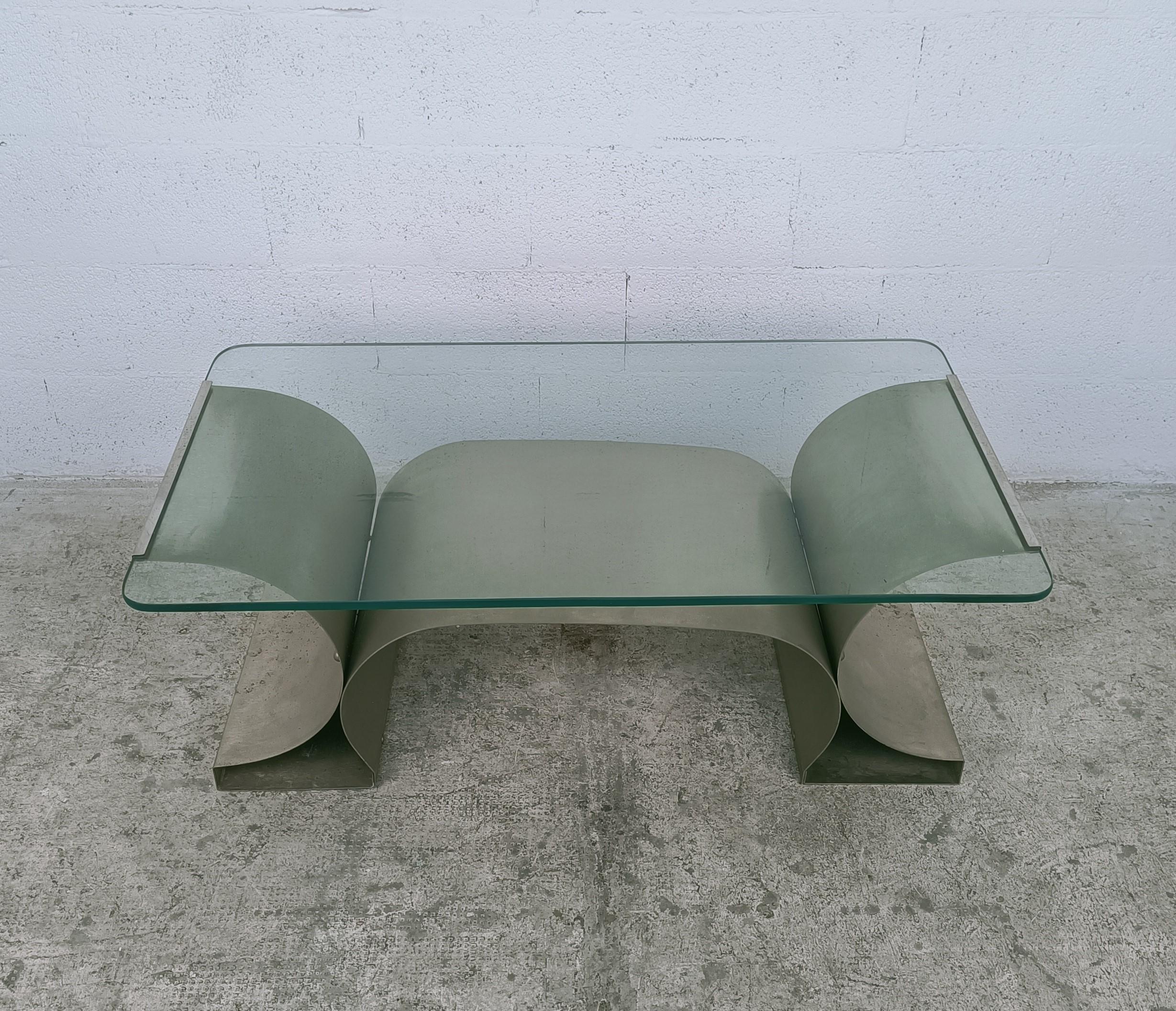 Mid-Century Modern Stainless Steel and Glass Coffee Table by Francois Monnet for Kappa 70s
