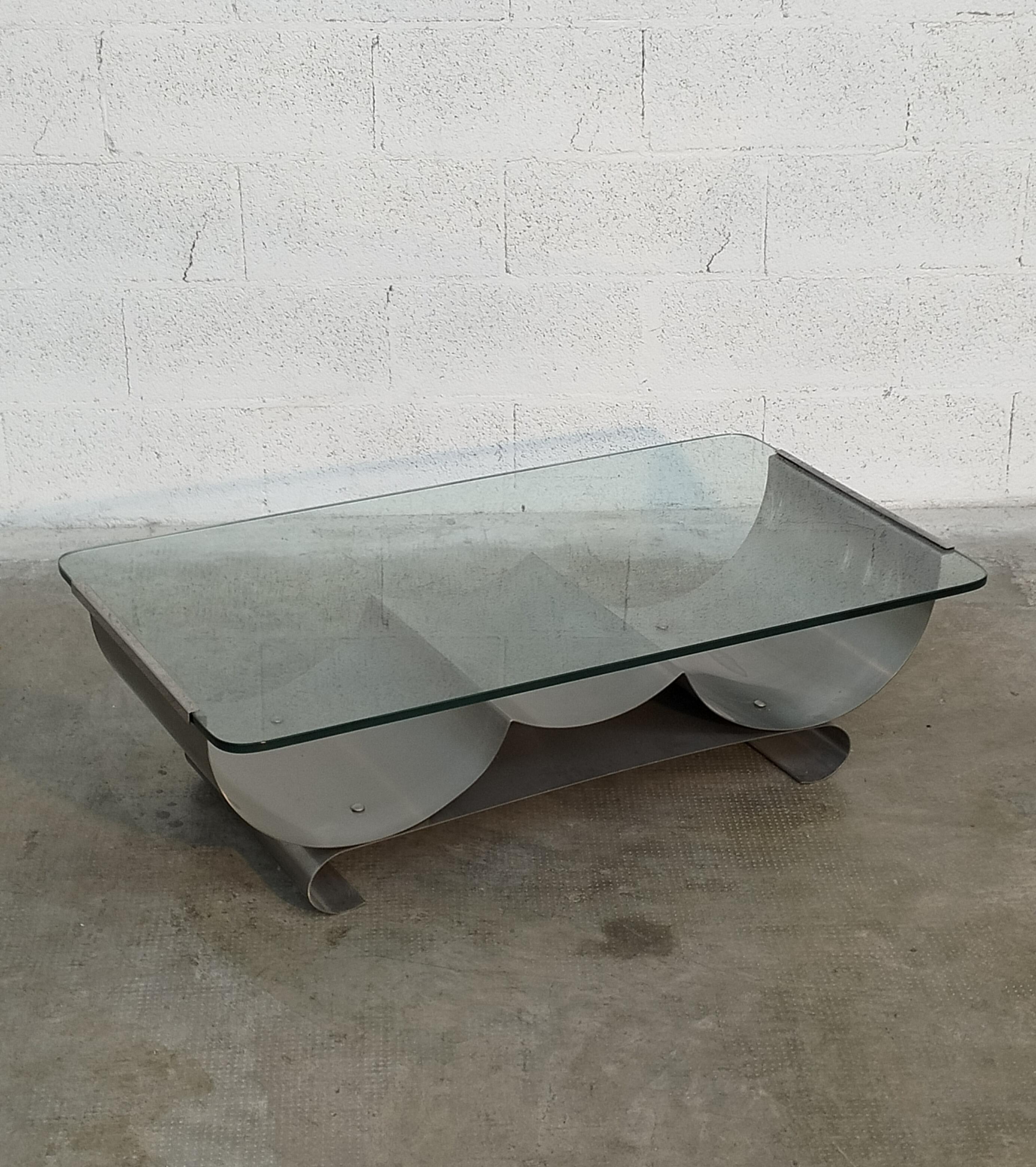 Late 20th Century Stainless Steel and Glass Coffee Table by Francois Monnet for Kappa 70s