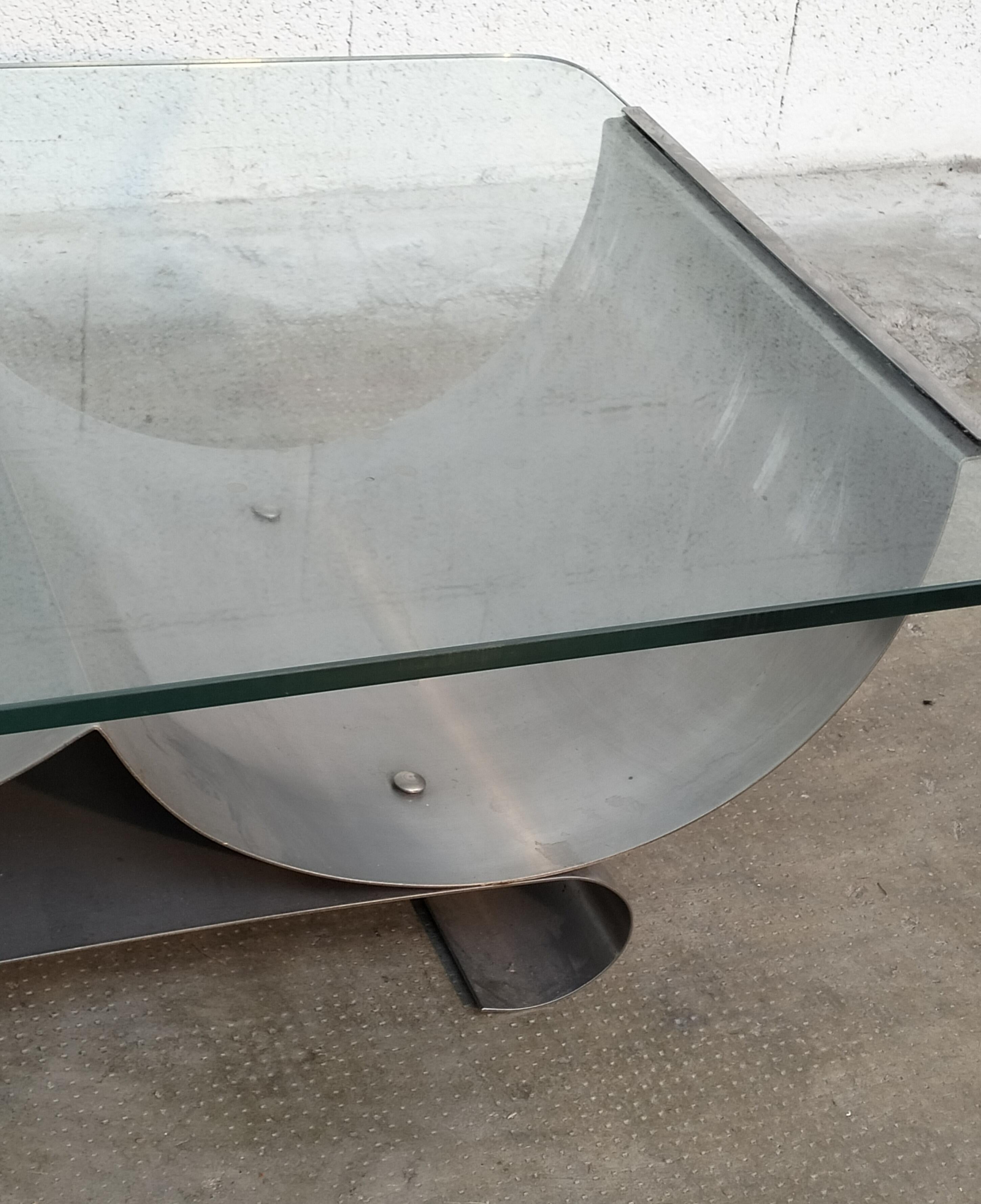 Stainless Steel and Glass Coffee Table by Francois Monnet for Kappa 70s For Sale 1
