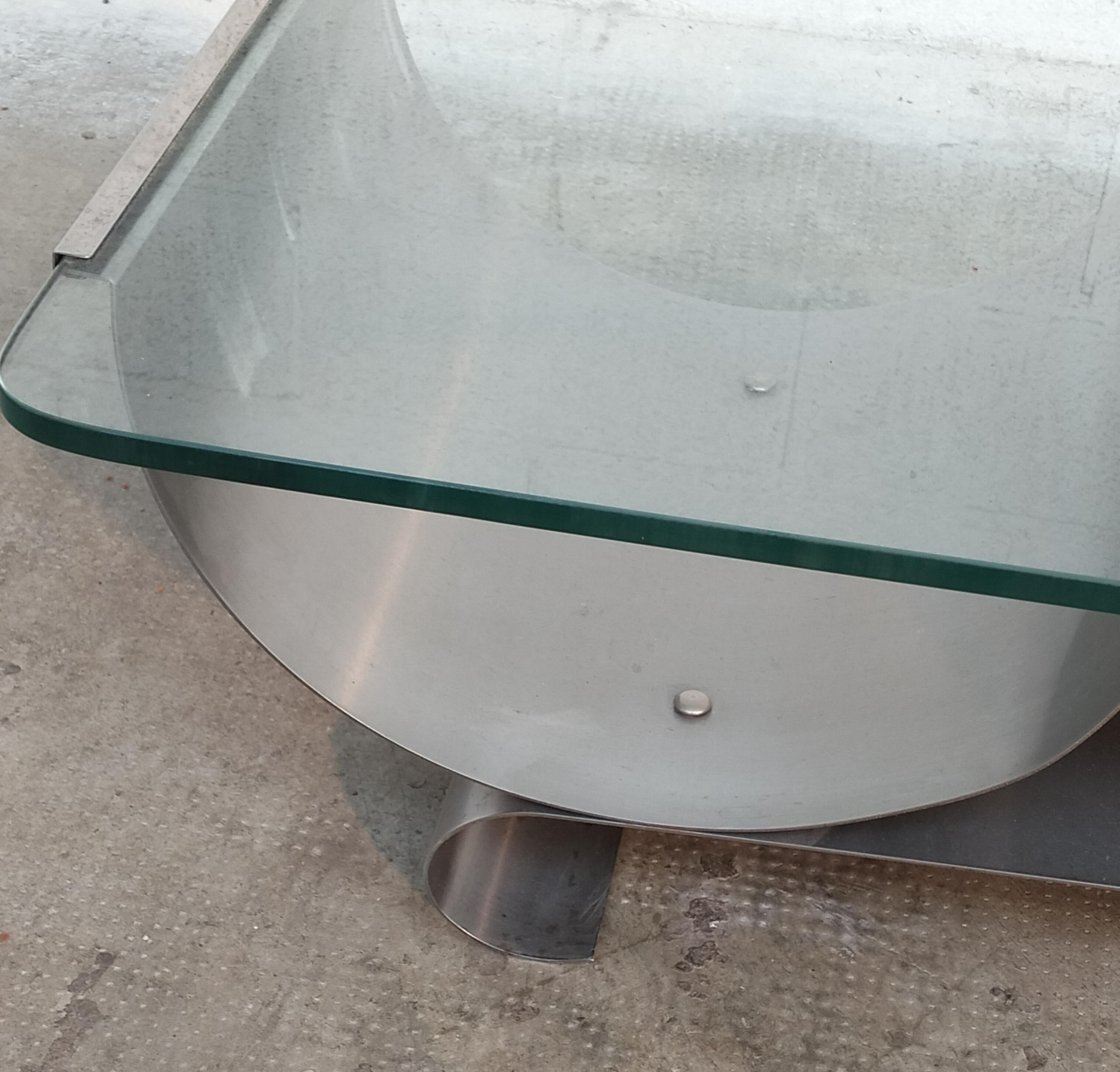 Stainless Steel and Glass Coffee Table by Francois Monnet for Kappa 70s For Sale 2