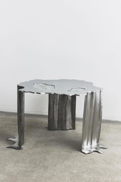 Stainless Steel and Glass Coffee Table, Sculptural Design