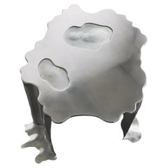 Stainless Steel and Glass Coffee Table, Sculptural Design