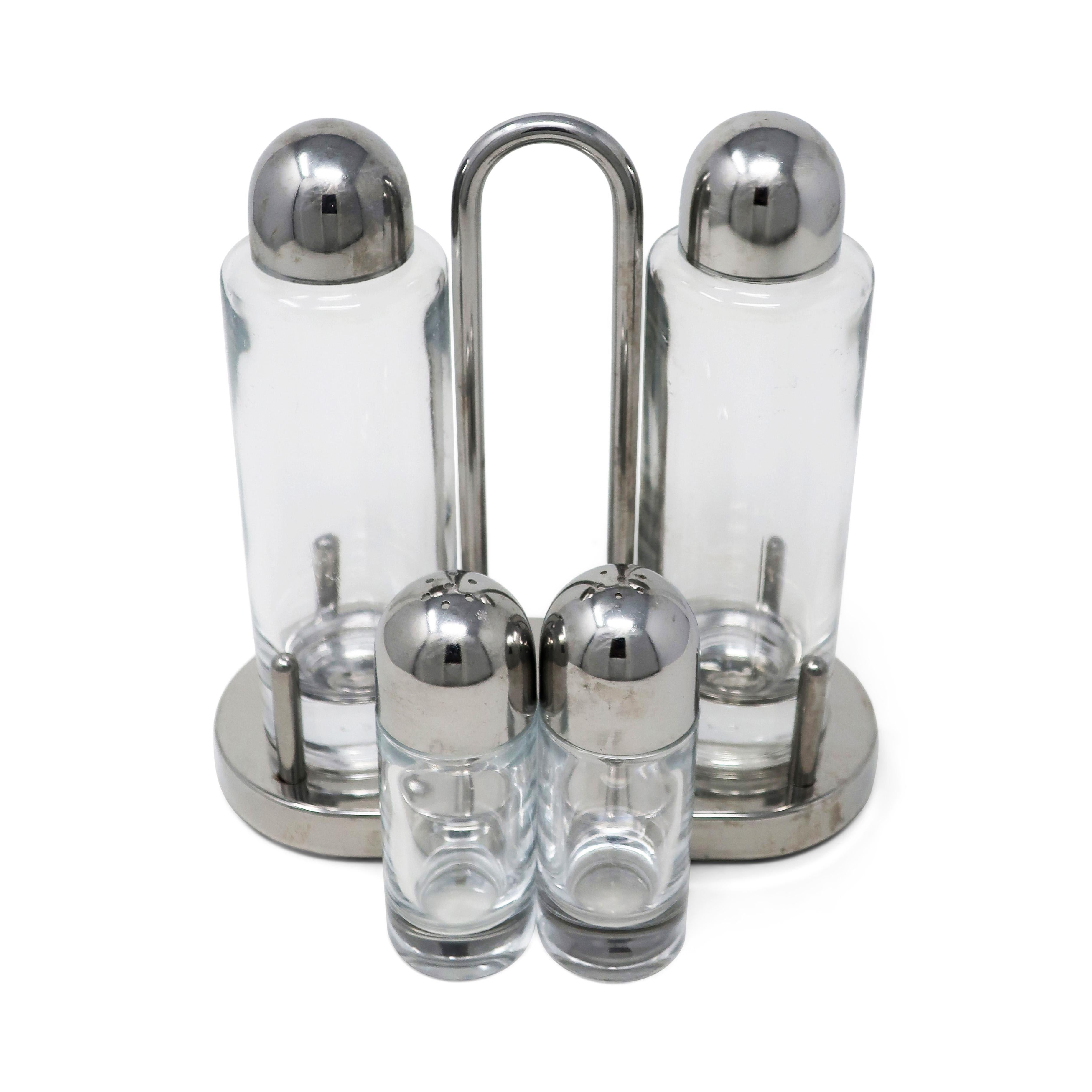 Post-Modern Stainless Steel and Glass Cruet Set by Ettore Sottsass for Alessi  For Sale