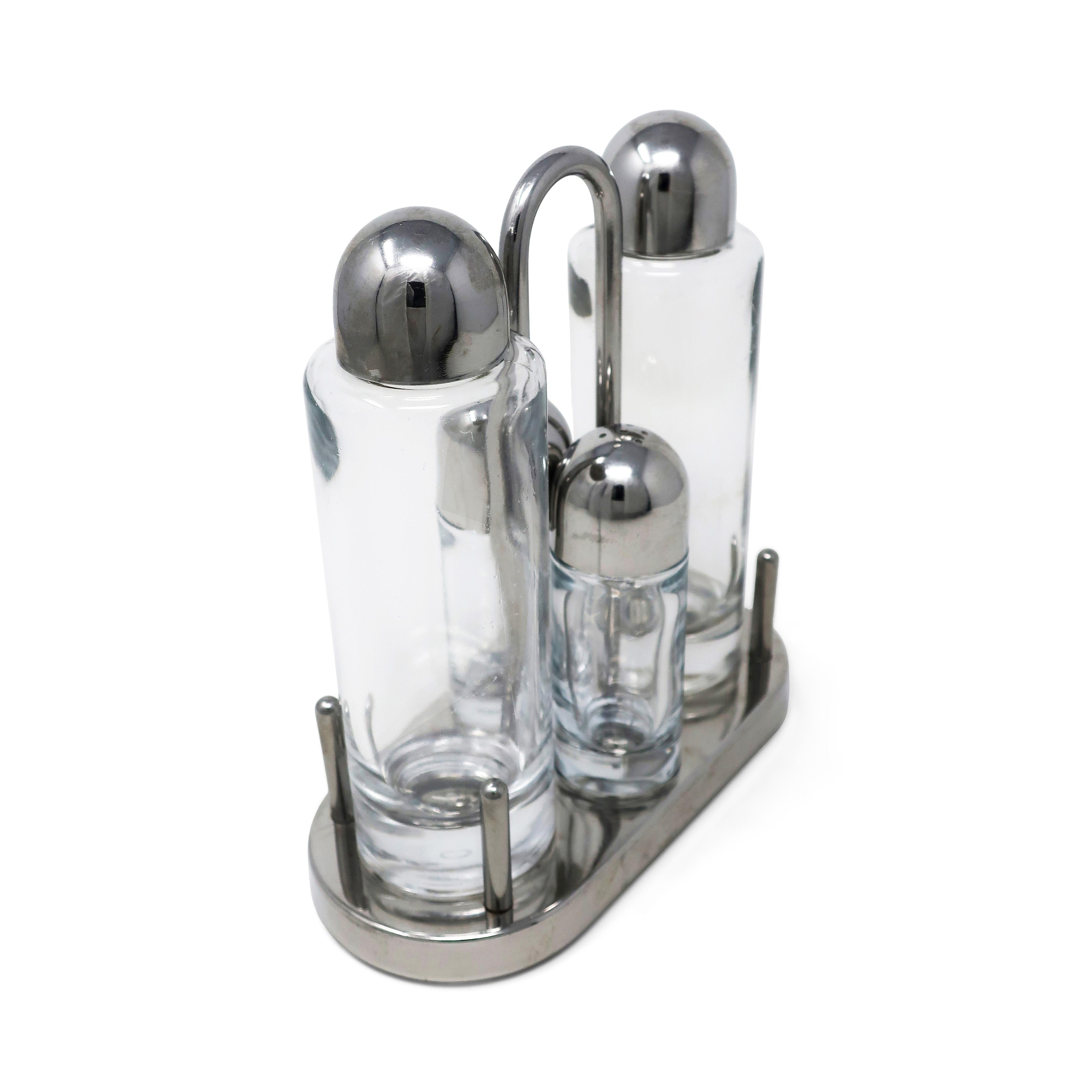 Italian Stainless Steel and Glass Cruet Set by Ettore Sottsass for Alessi  For Sale