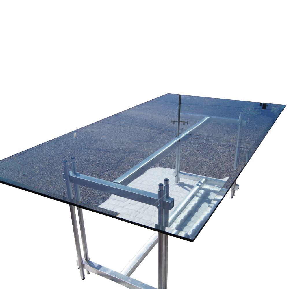 Stainless Steel And Glass Industrial Dining Conference Table In Good Condition In Pasadena, TX
