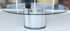 Stainless Steel and Glass Oval Dining Table Cini Boeri Style Pace