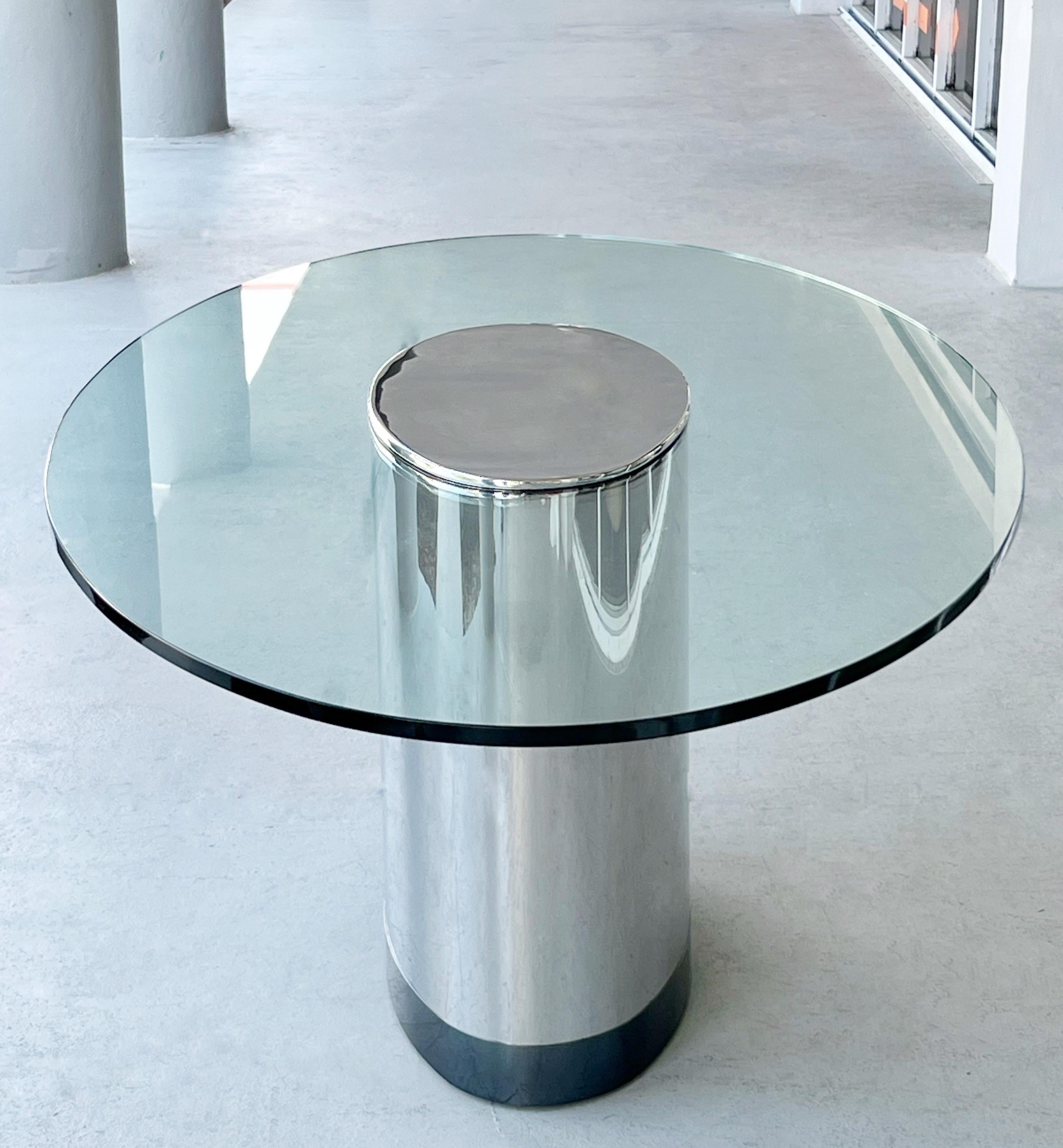 Fin du 20e siècle Table de salle à manger ovale en acier inoxydable et verre de style Cini Boeri en vente