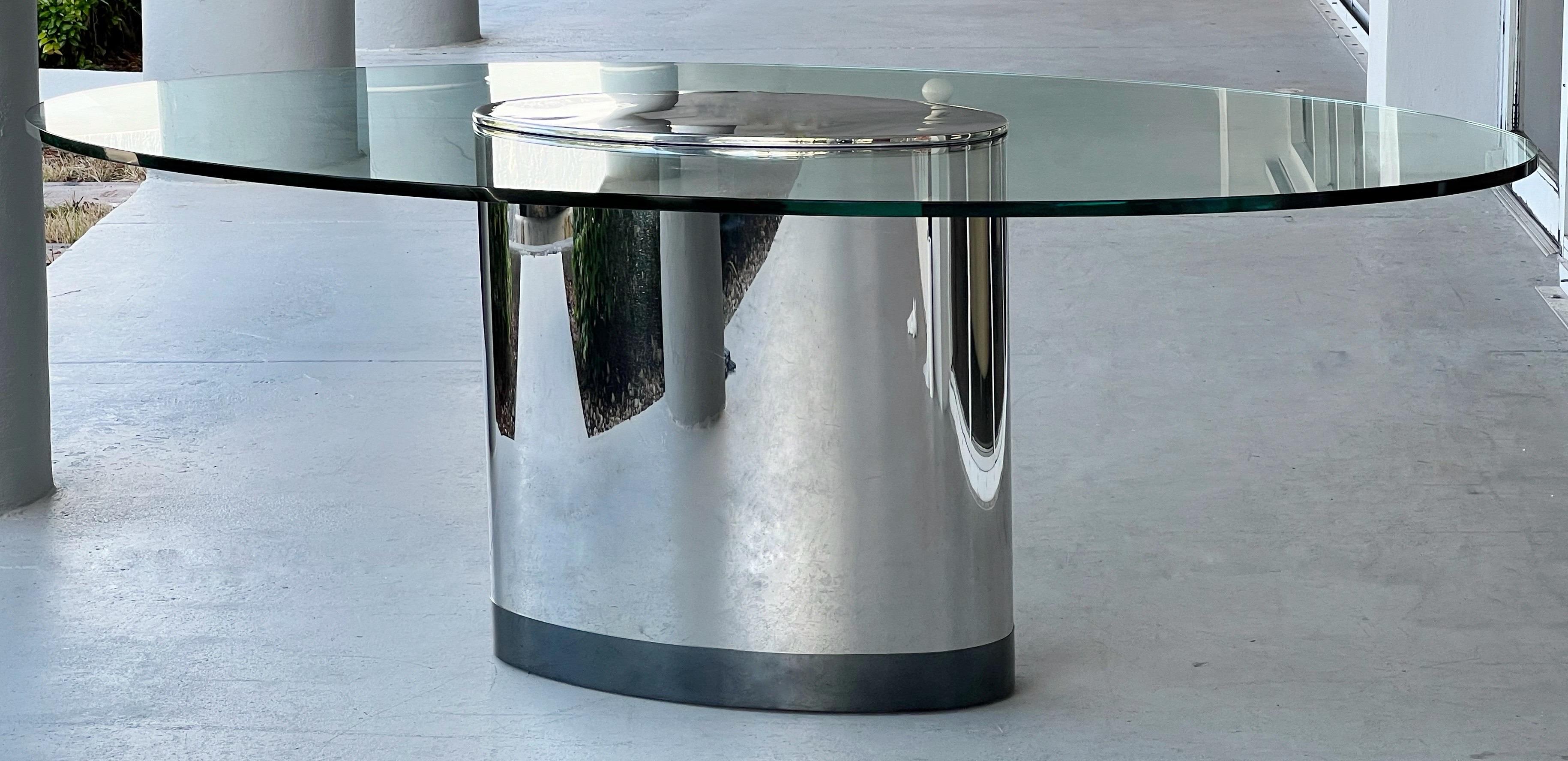 Acier inoxydable Table de salle à manger ovale en acier inoxydable et verre de style Cini Boeri en vente