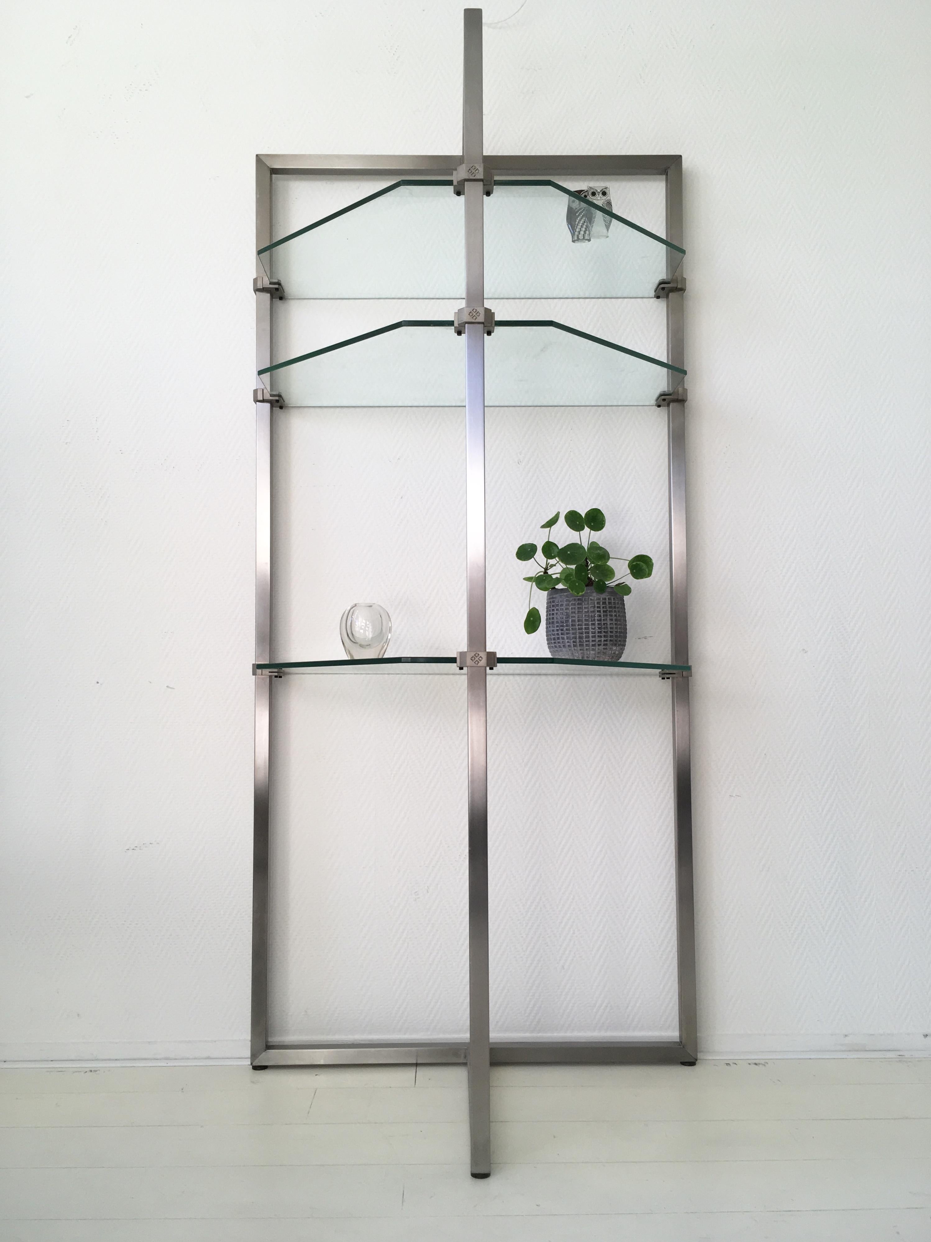 Stainless Steel and Glass Wall Shelf, Bookcase by Peter Ghyzy.  FINAL SALE For Sale 1