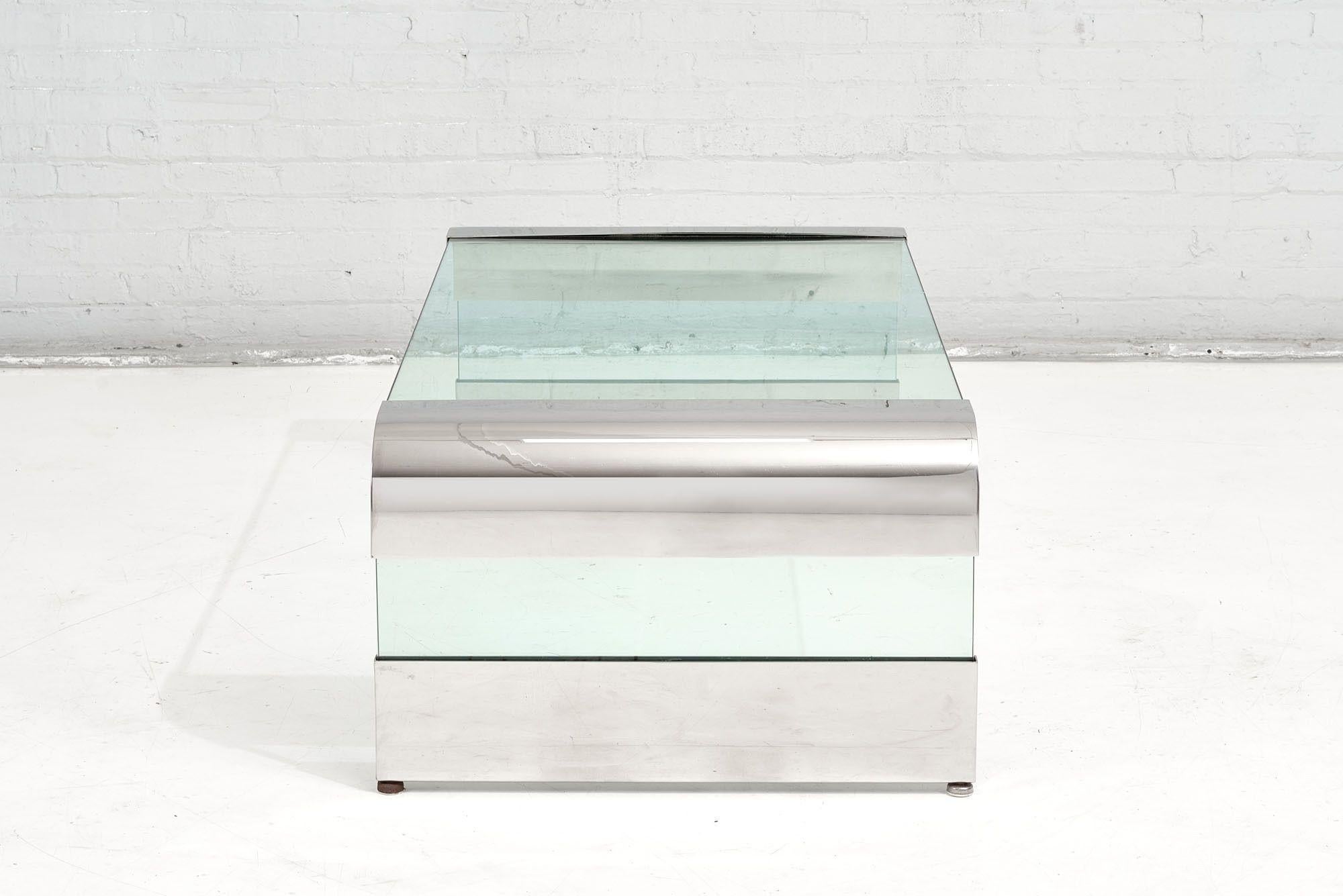 Mid-Century Modern Stainless Steel and Glass Waterfall Coffee Table by Brueton, 1970 For Sale