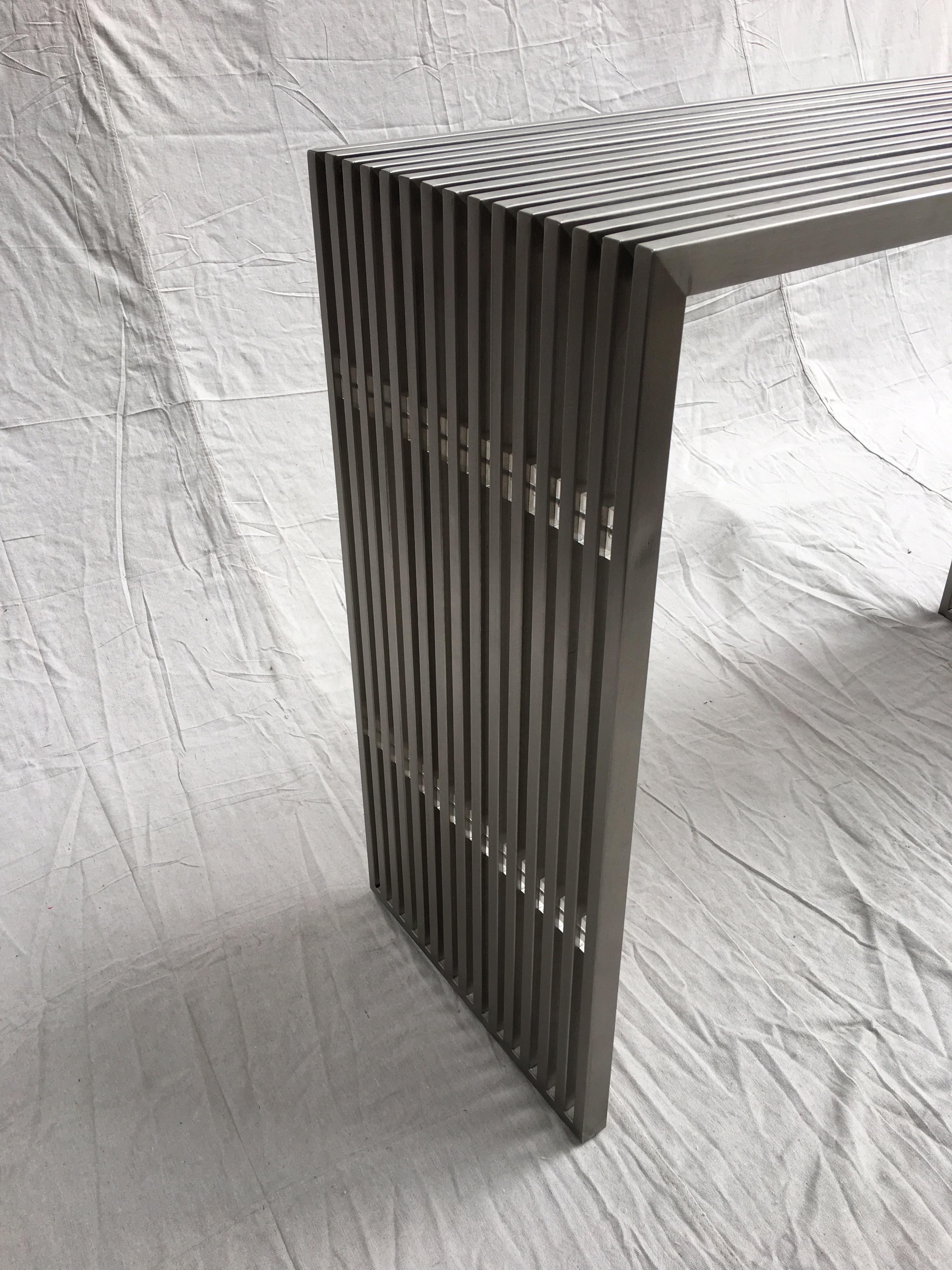Modern Stainless Steel and Lucite Slat Console