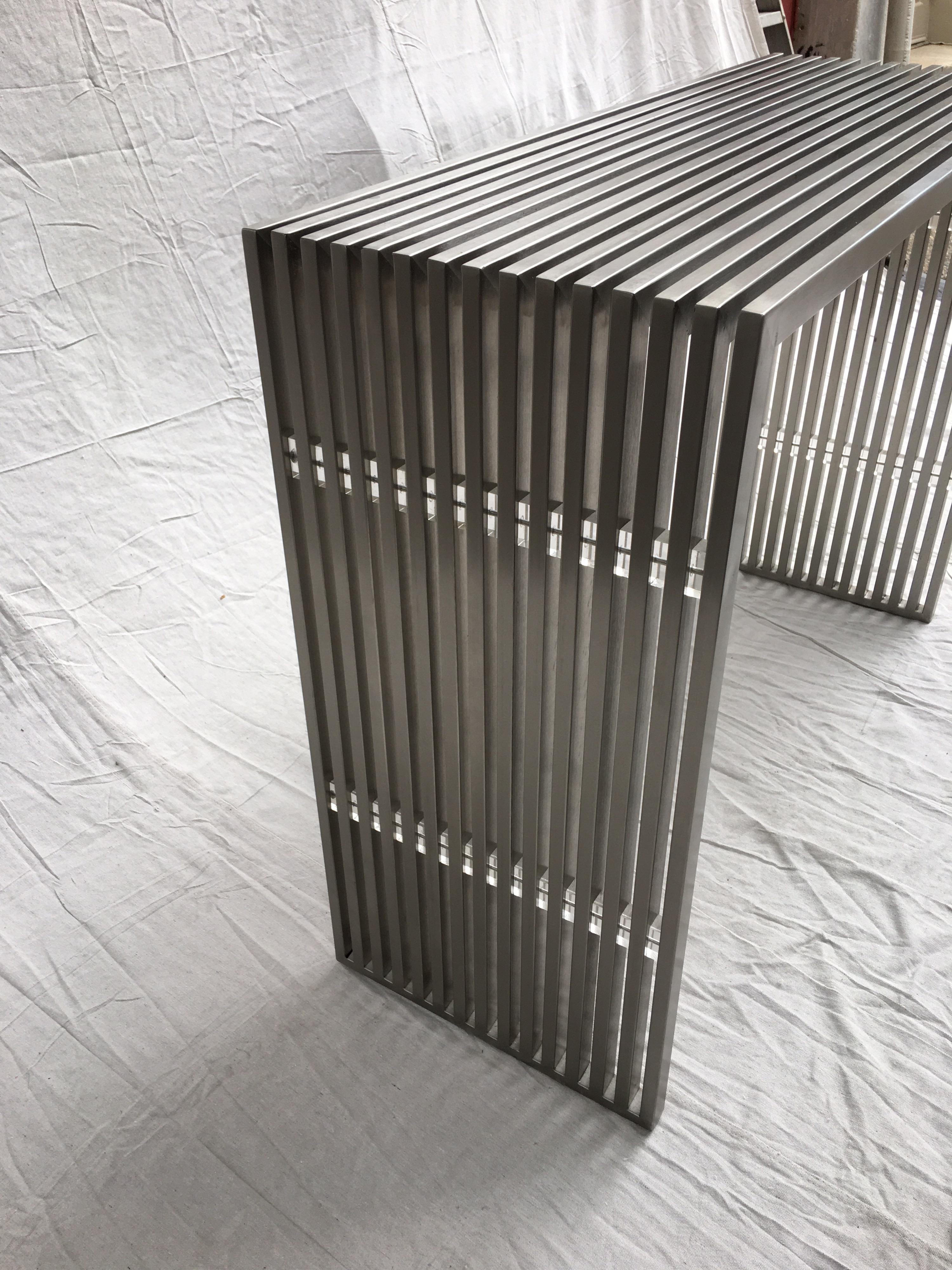 Stainless Steel and Lucite Slat Console In Good Condition In Philadelphia, PA