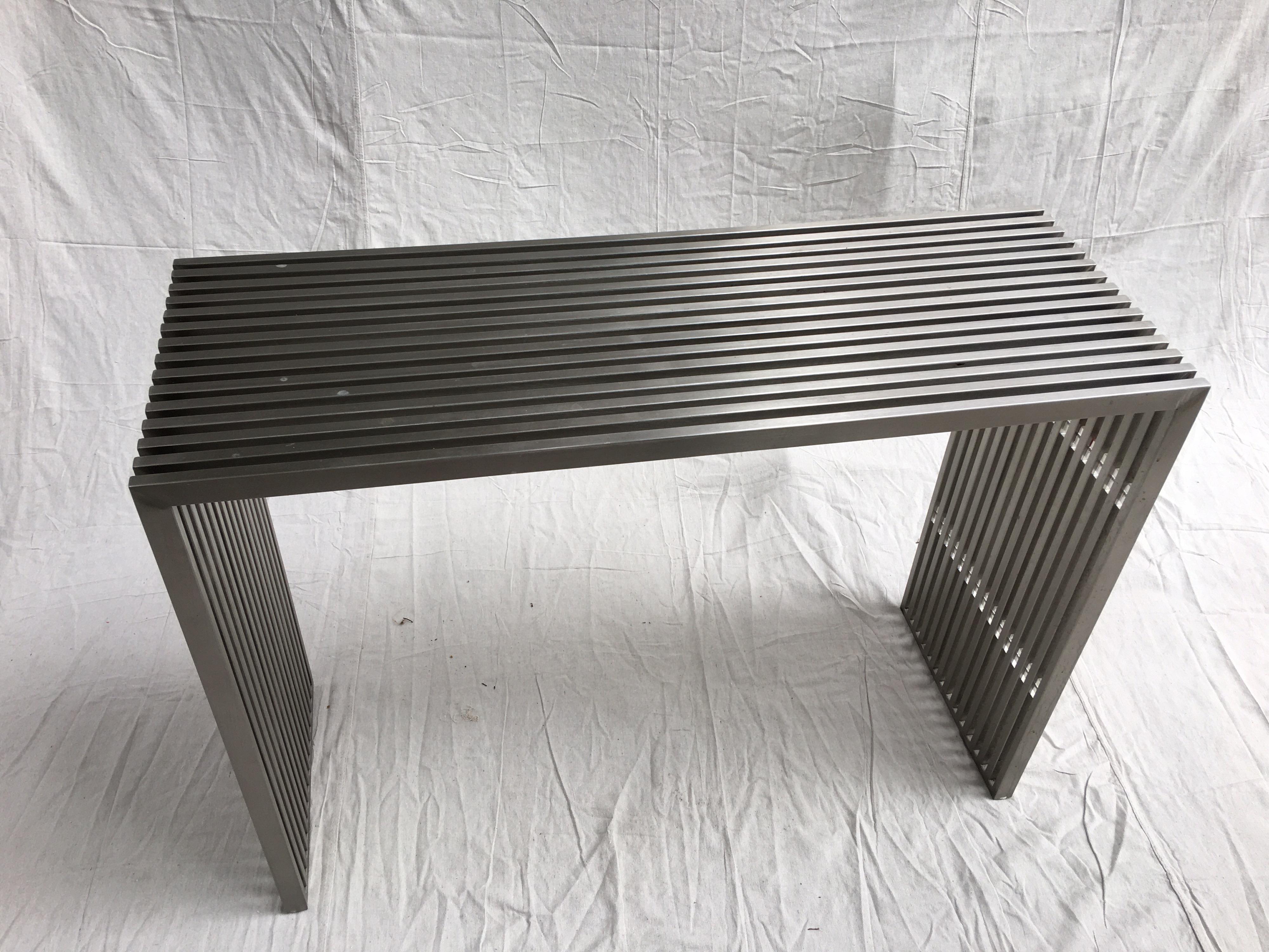 Contemporary Stainless Steel and Lucite Slat Console