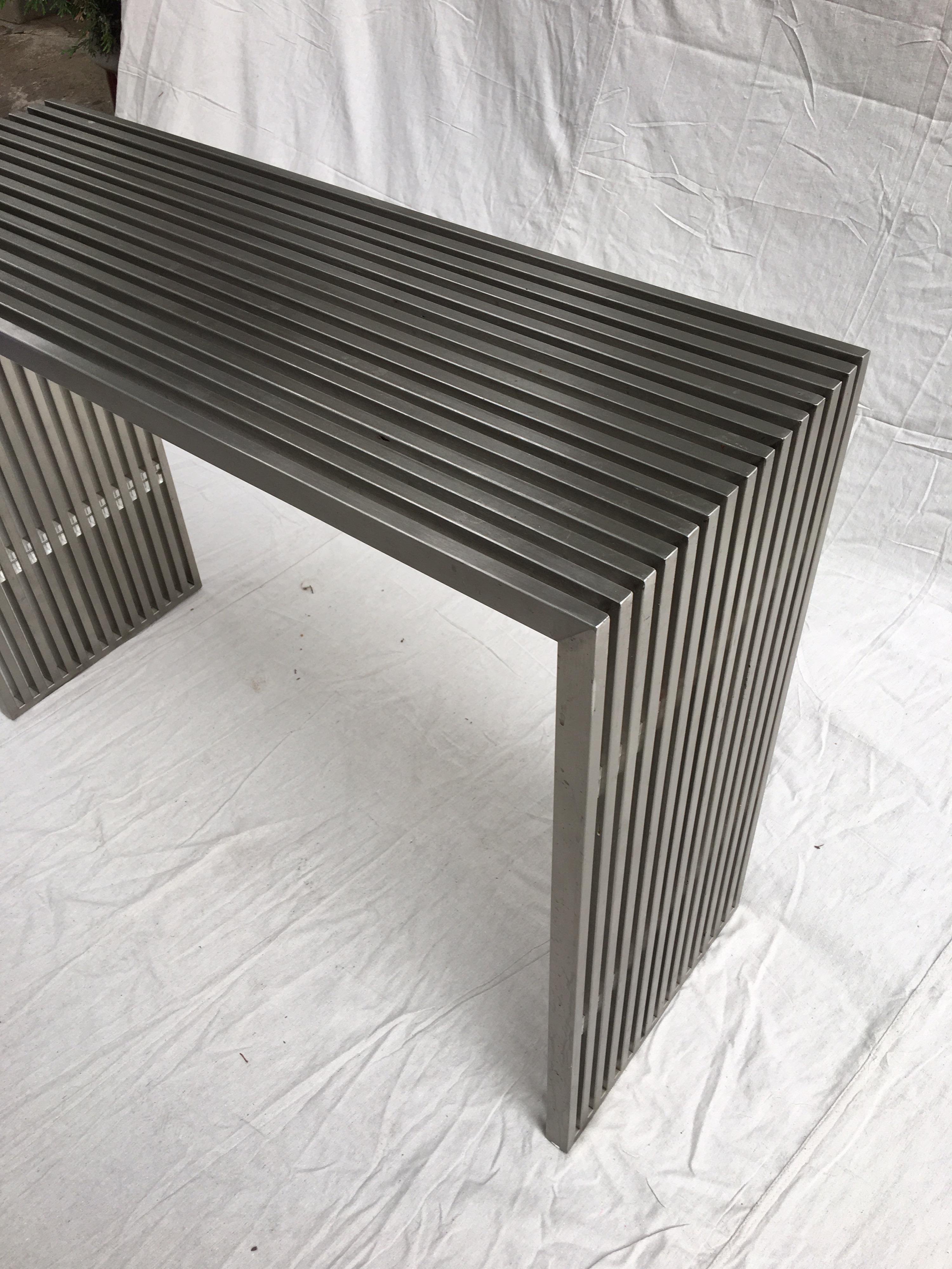 Stainless Steel and Lucite Slat Console 1