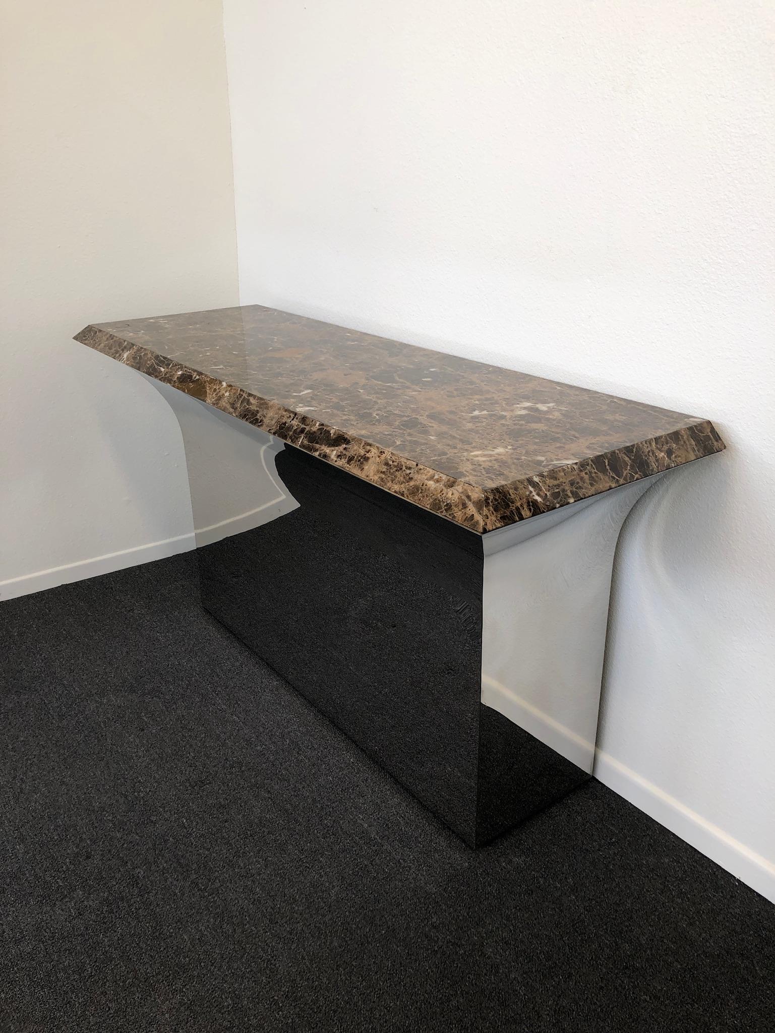 American Stainless Steel and Marble Console Table by Sally Sirkin Lewis