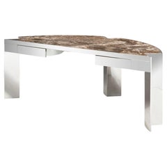 Stainless Steel and Marble "Mezzaluna" Desk by Leon Rosen for Pace, 1970