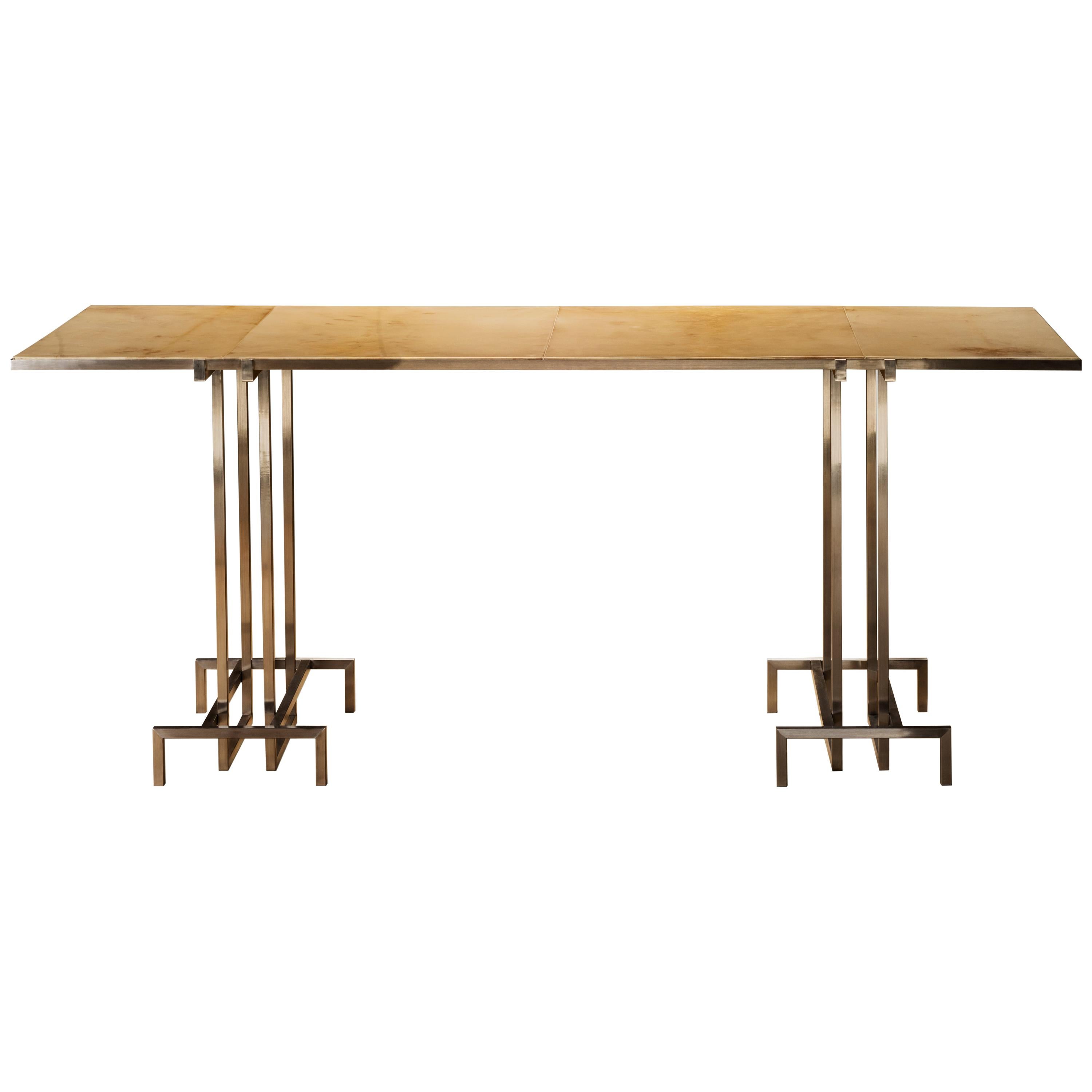 Stainless Steel and Parchment Console designed by Juan Montoya For Sale