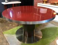 Stainless Steel and Red Top Round Dining Table by Willy Rizzo, Italy, 1970s