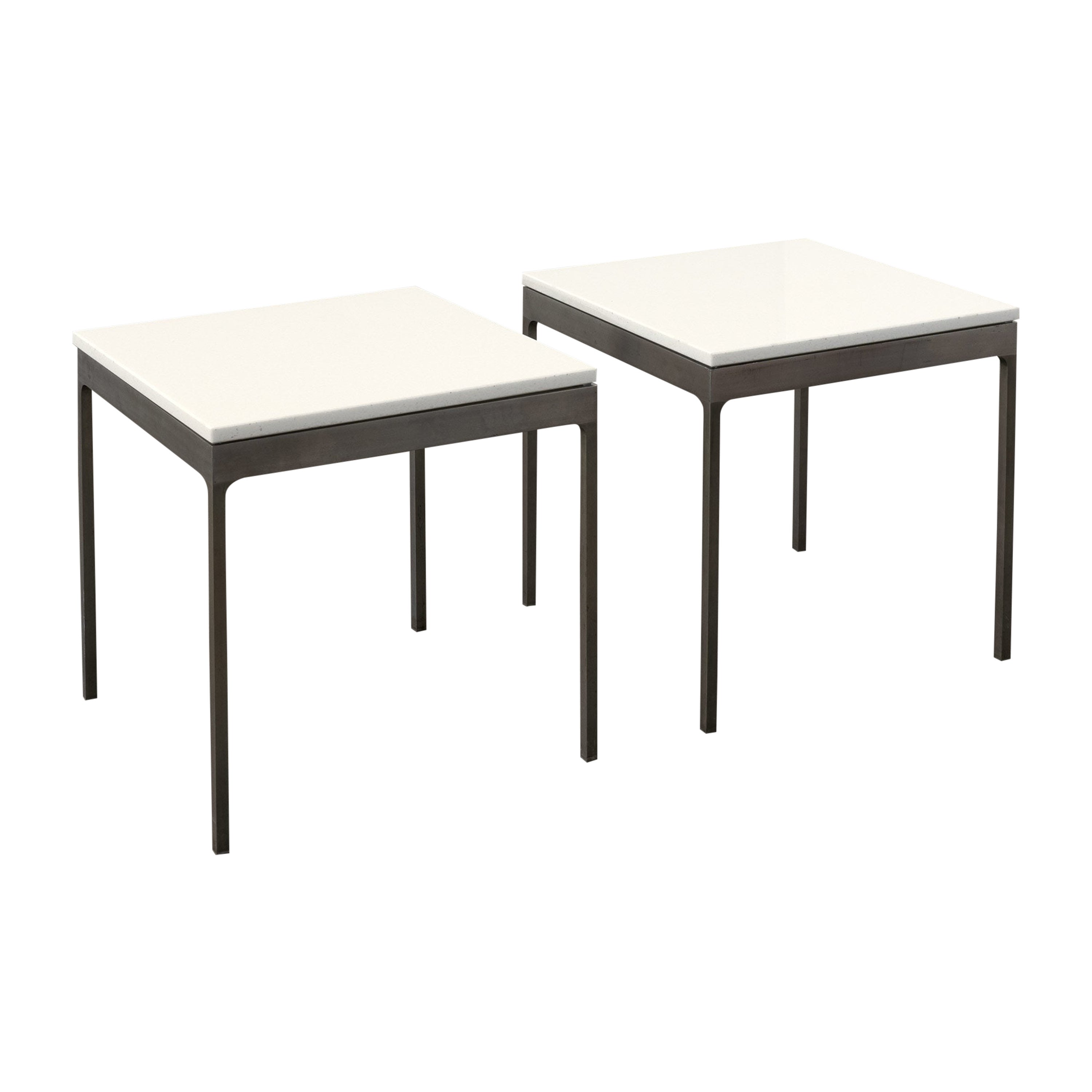 Tables d'appoint TA.18G en acier inoxydable et pierre de Nicos Zographos, vers 1990