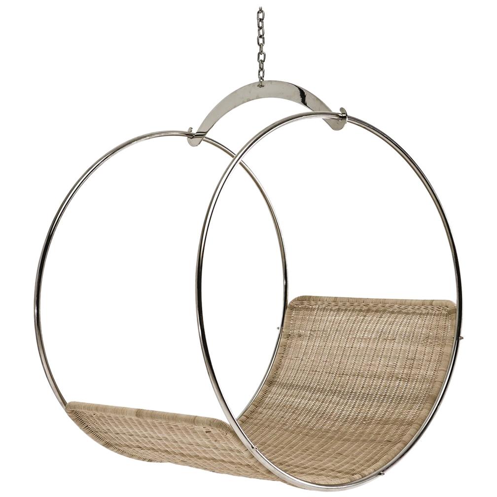 Zeitgenssischer Swing-Stuhl fr Erwachsene aus Edelstahl und Korbweide von Egg Designs