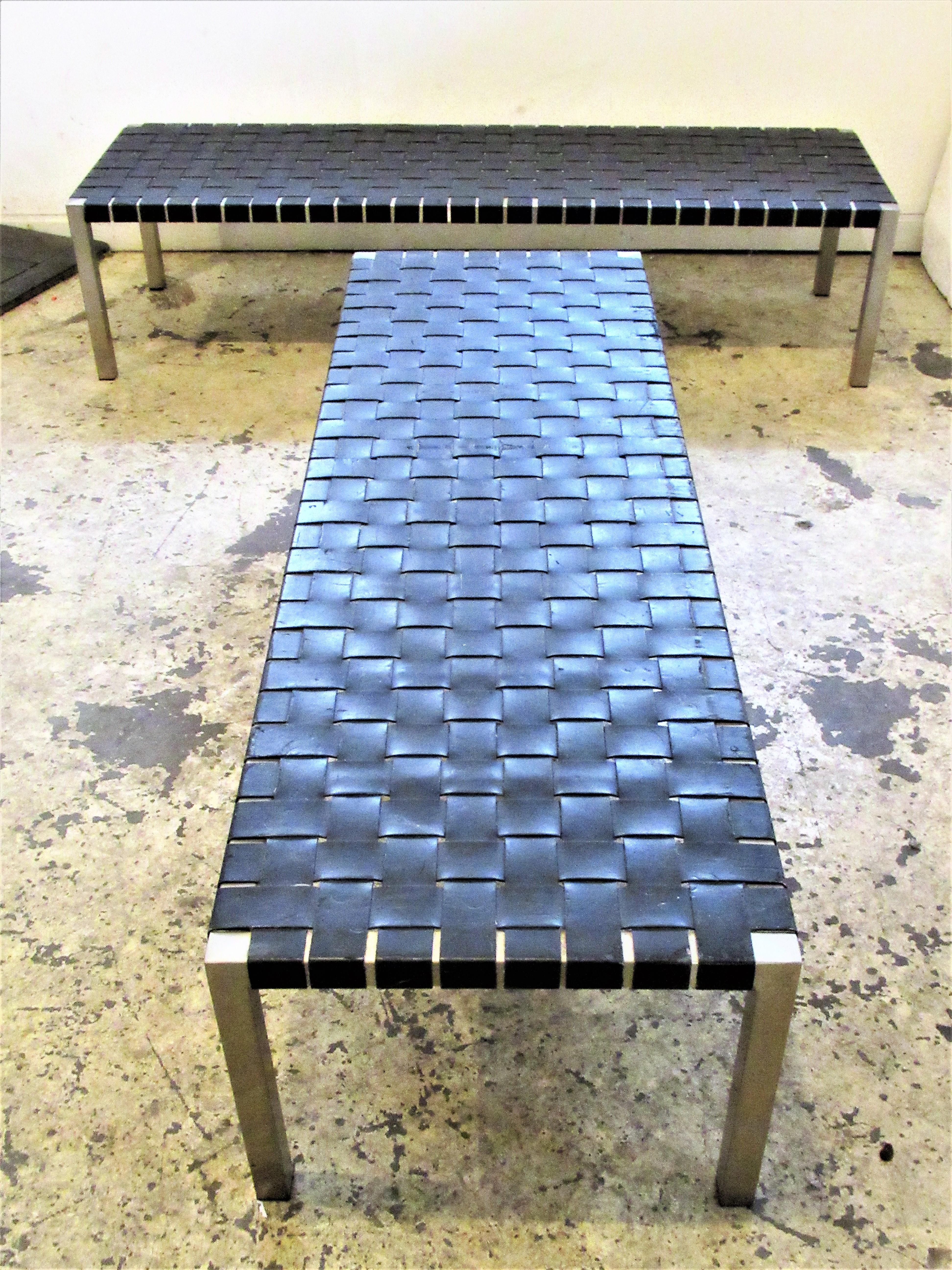 Stainless Steel and Woven Leather Benches by Ralph Lauren 2