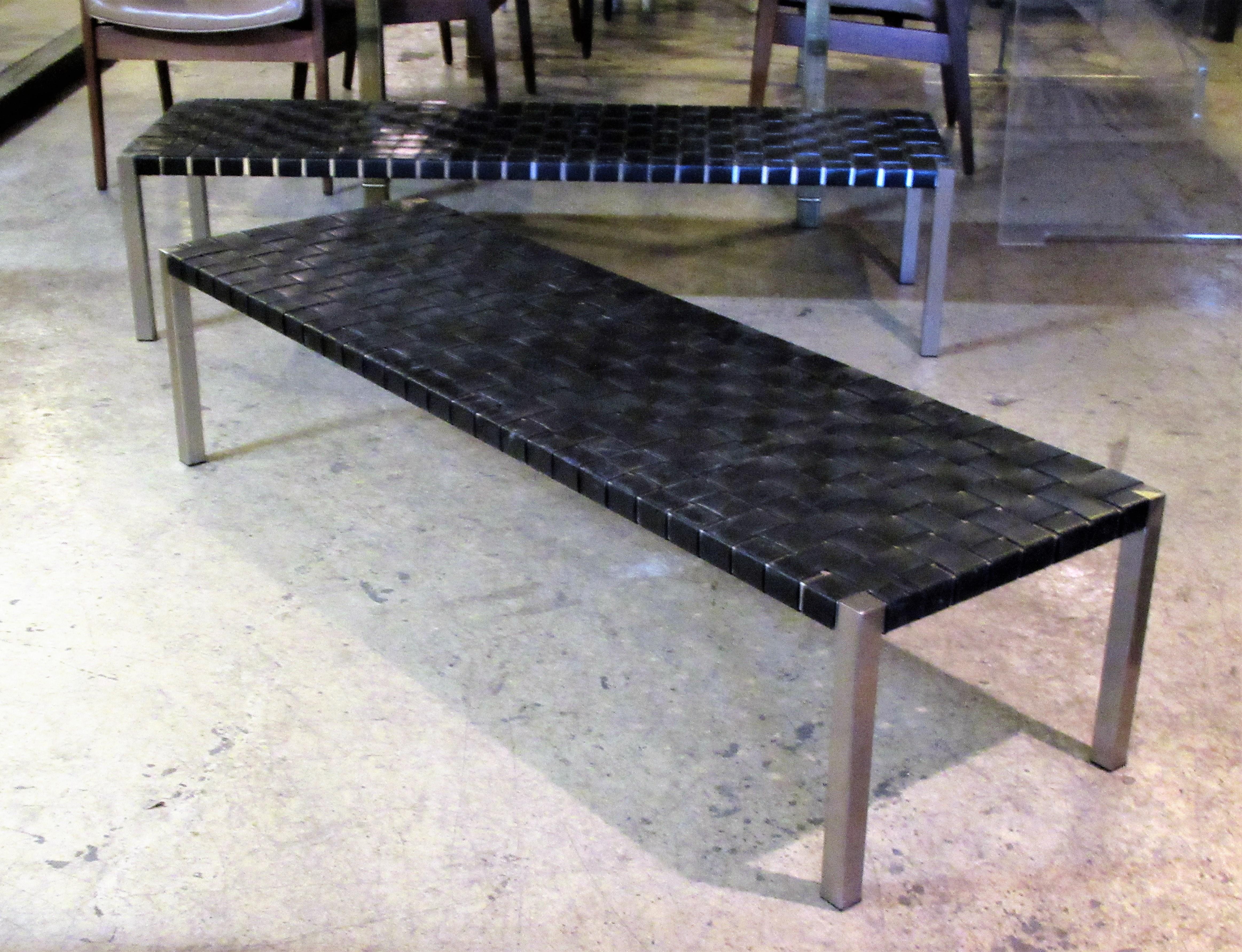 Stainless Steel and Woven Leather Benches by Ralph Lauren 9