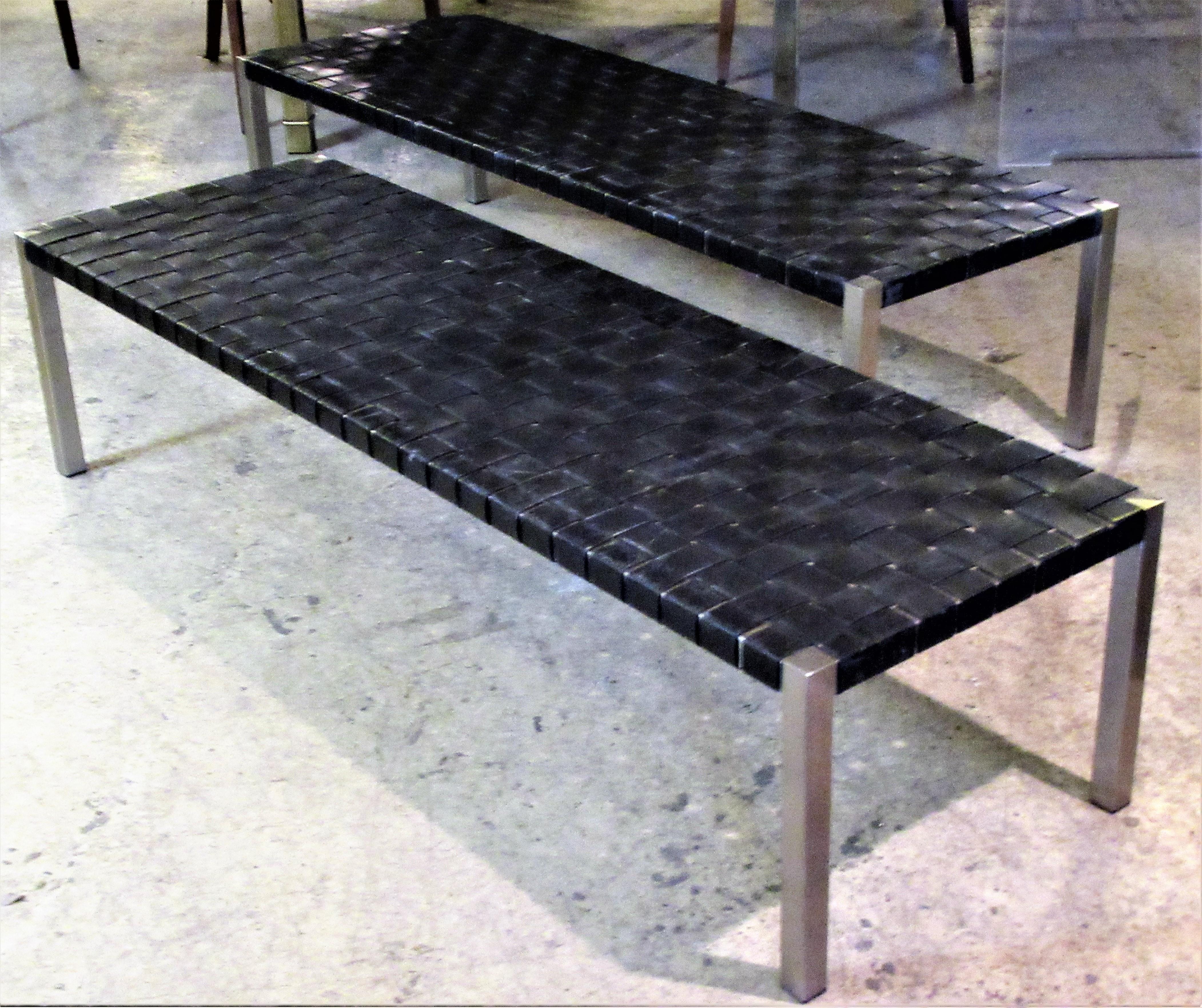 Stainless Steel and Woven Leather Benches by Ralph Lauren 10