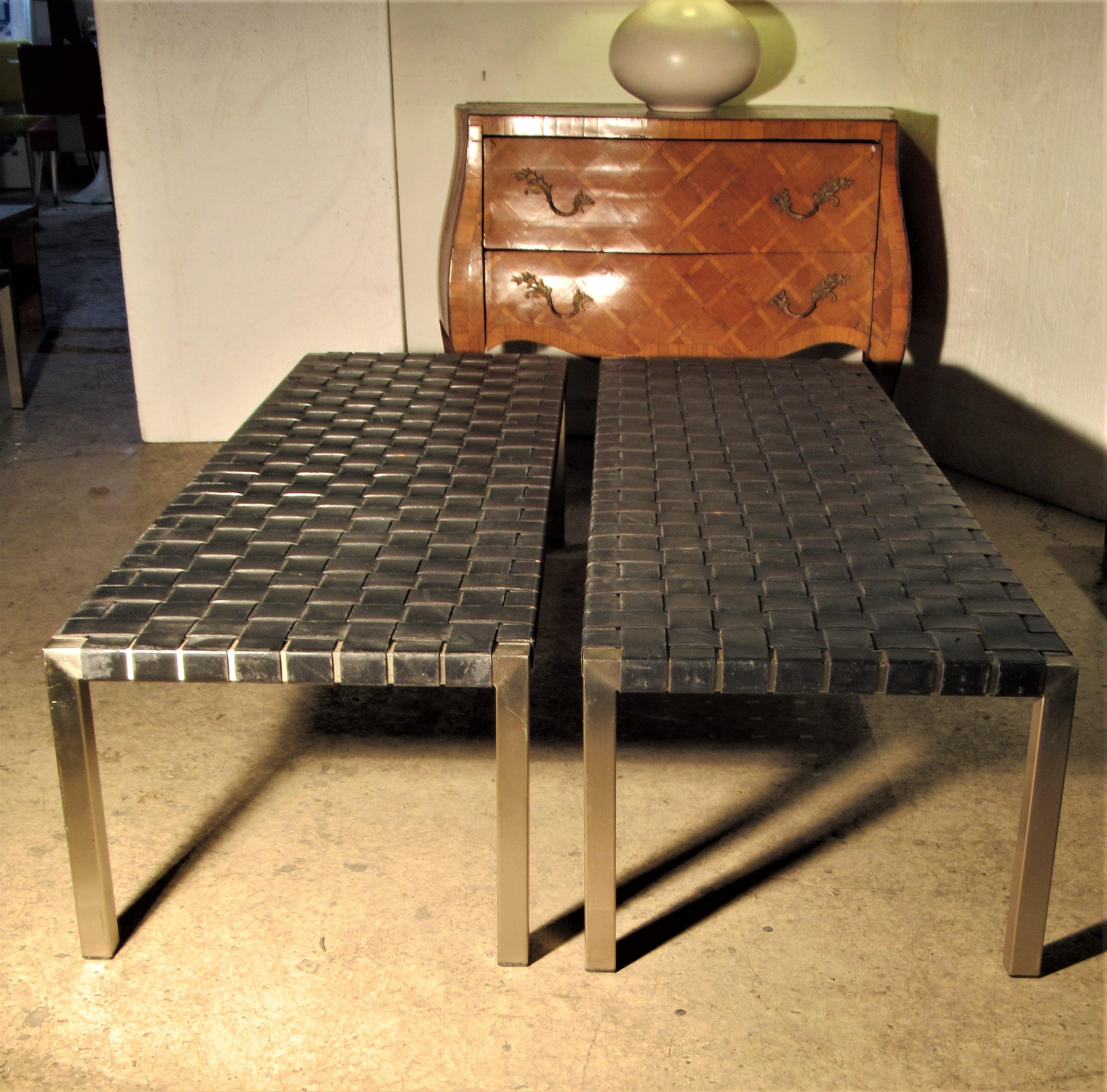 Stainless Steel and Woven Leather Benches by Ralph Lauren 11
