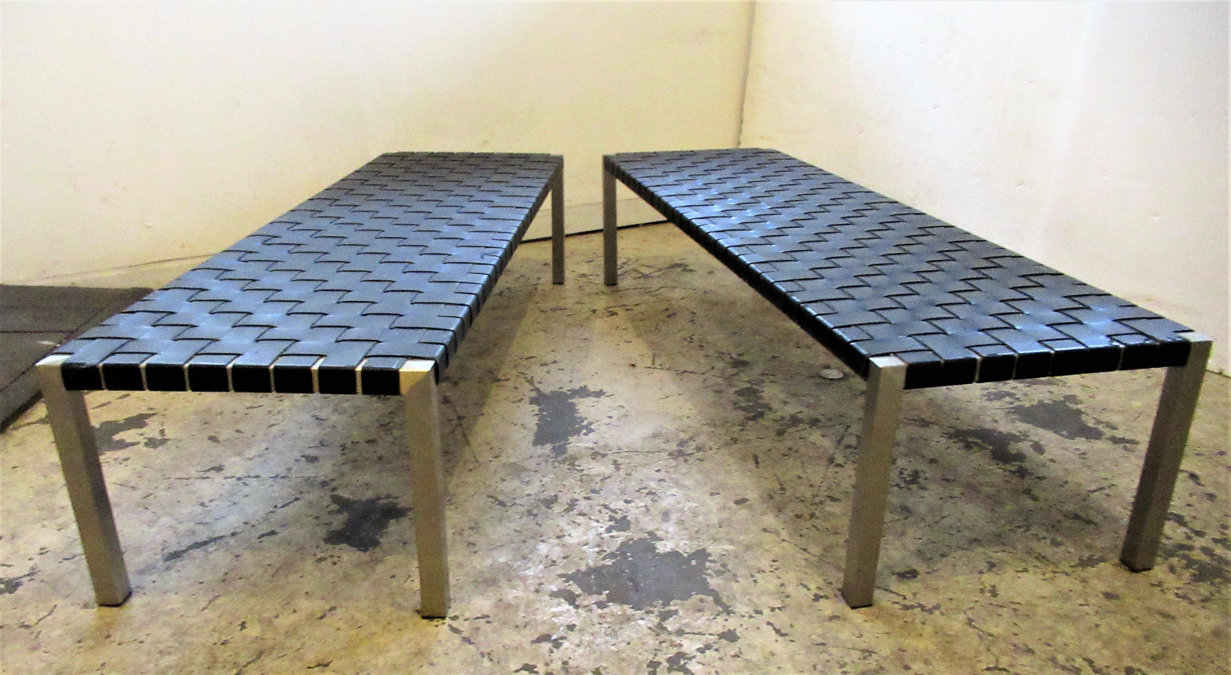 Stainless Steel and Woven Leather Benches by Ralph Lauren In Good Condition In Rochester, NY