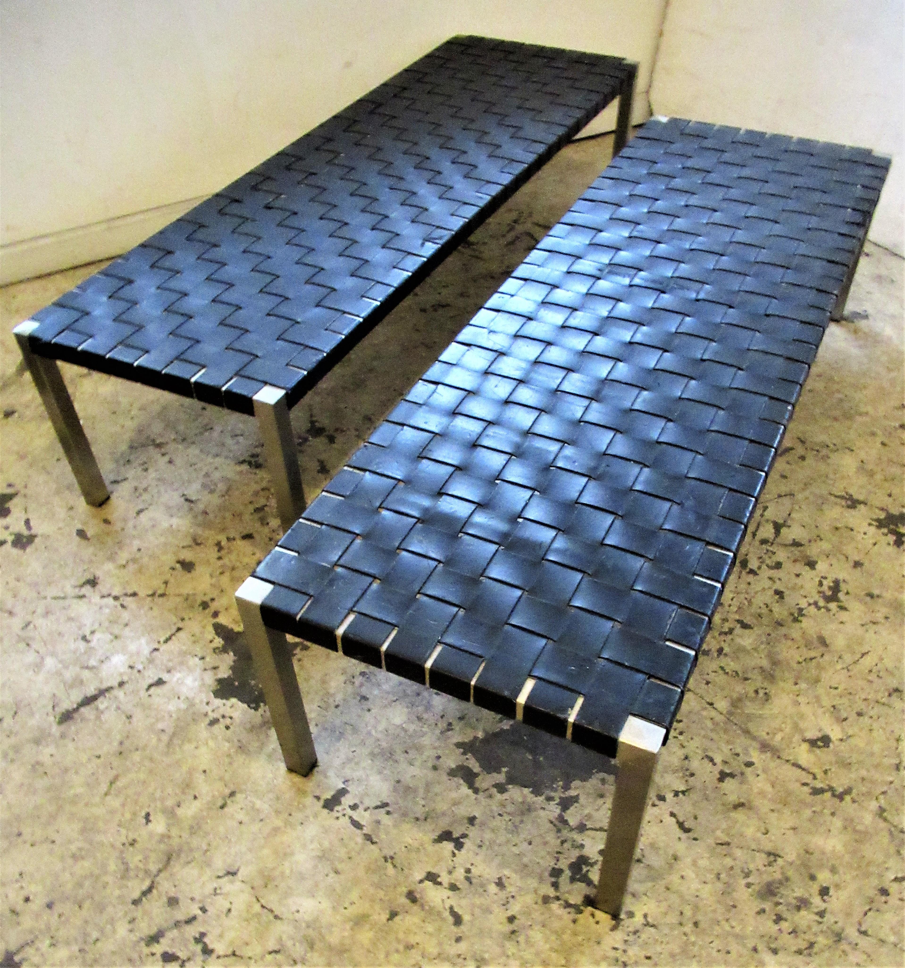 20th Century Stainless Steel and Woven Leather Benches by Ralph Lauren