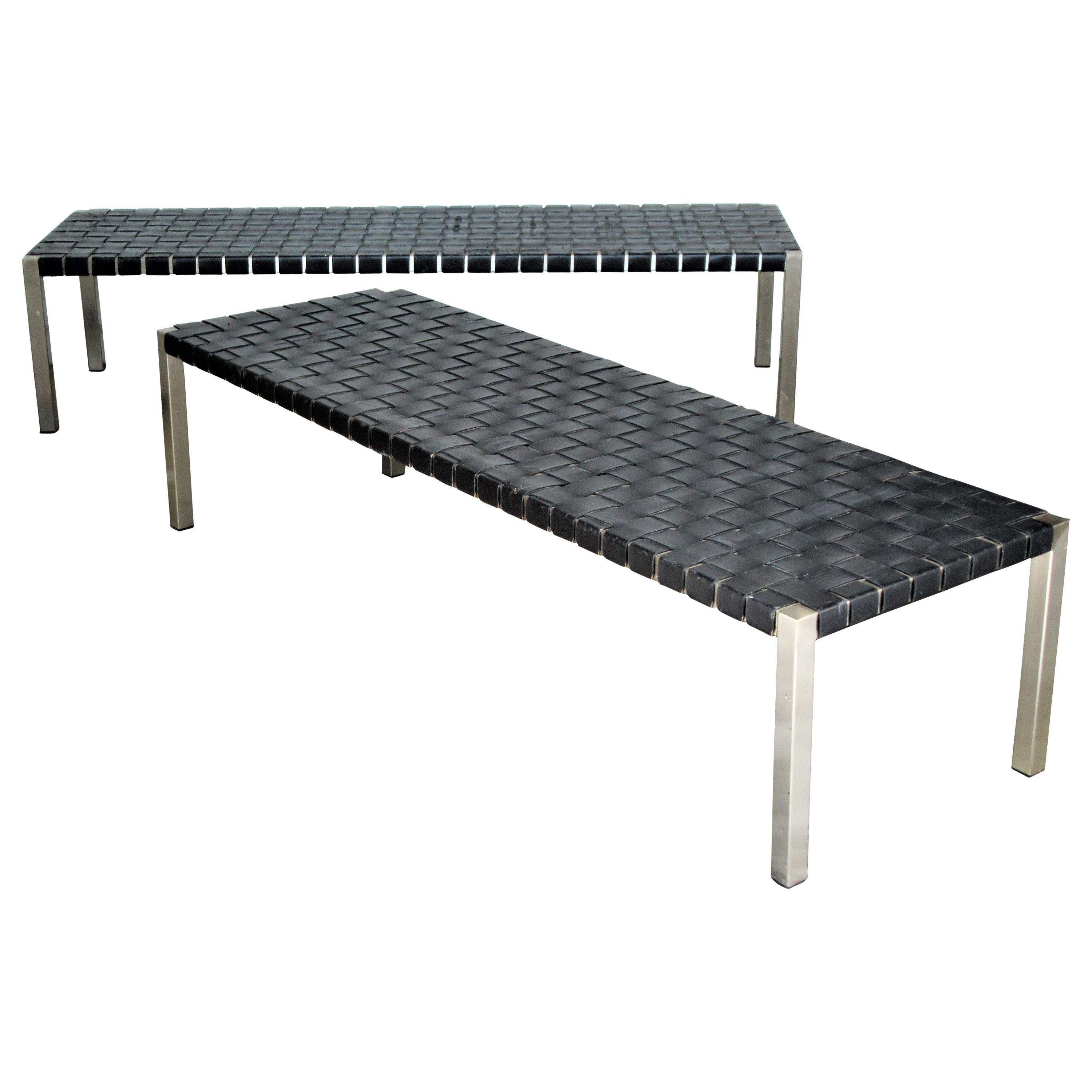 Stainless Steel and Woven Leather Benches by Ralph Lauren