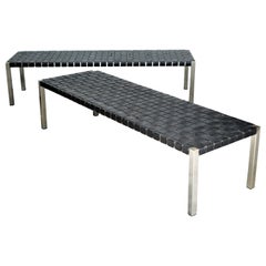 Vintage Stainless Steel and Woven Leather Benches by Ralph Lauren