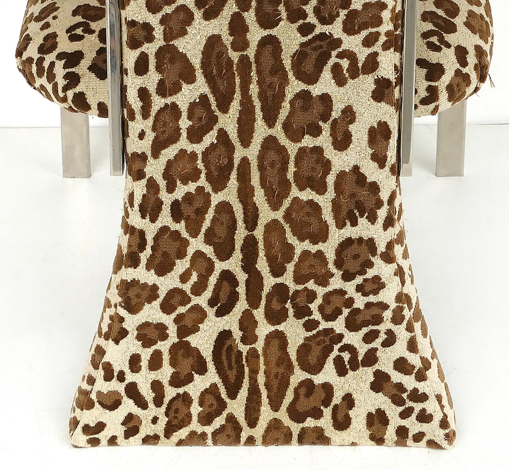 Stainless Steel Armchairs with Leopard Animal Print Upholstery 2