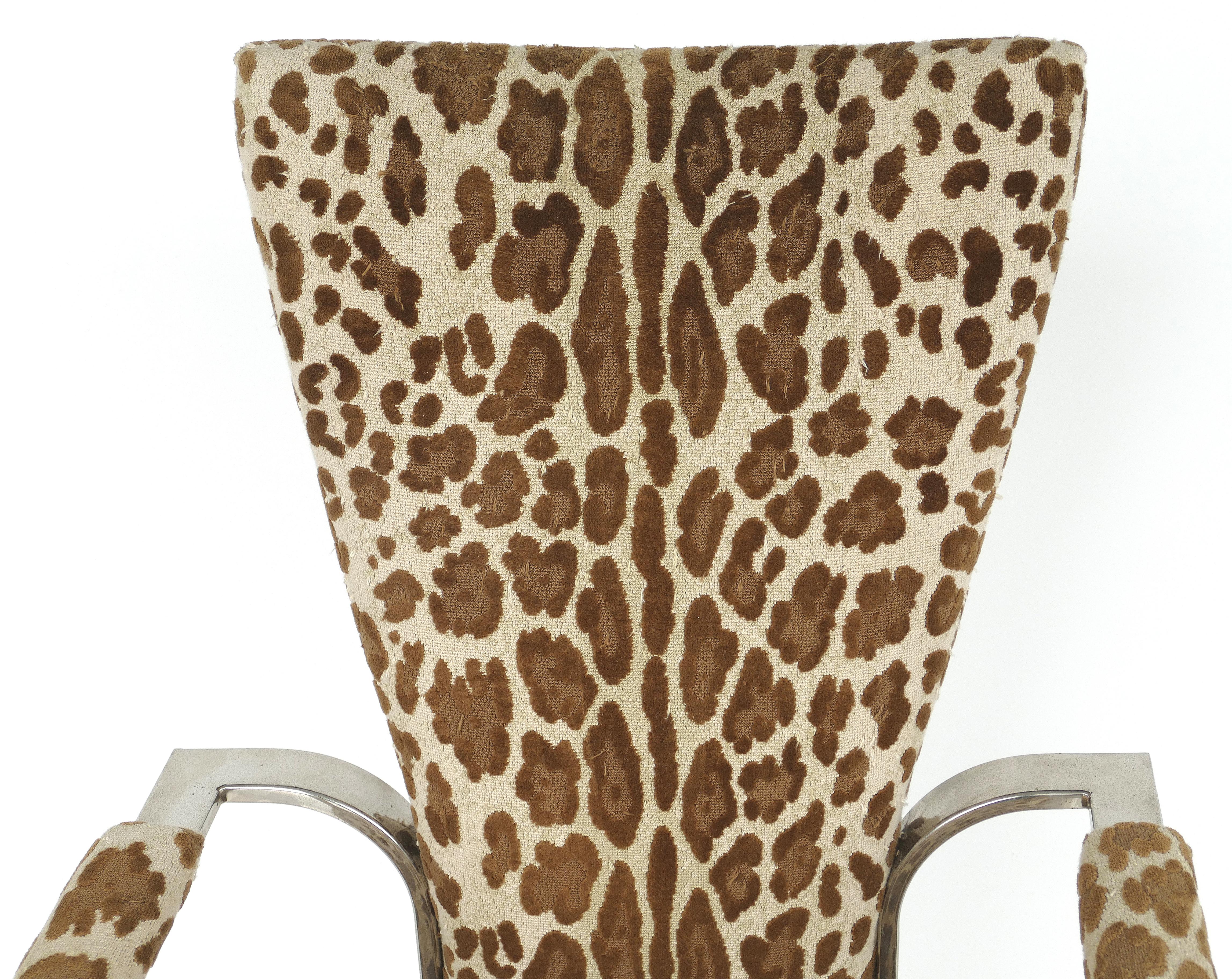 Modern Stainless Steel Armchairs with Leopard Animal Print Upholstery