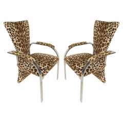 Stainless Steel Armchairs with Leopard Animal Print Upholstery