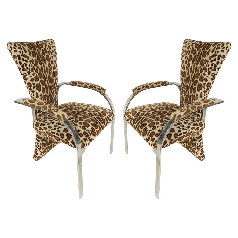 Stainless Steel Armchairs with Leopard Animal Print Upholstery For Sale at  1stDibs | animal print chairs, leopard print furniture, leopard print chairs