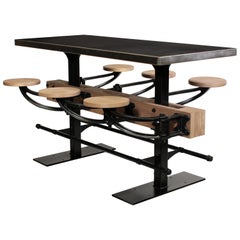 Stainless Steel Bar Height Dining Table with Attached Seats
