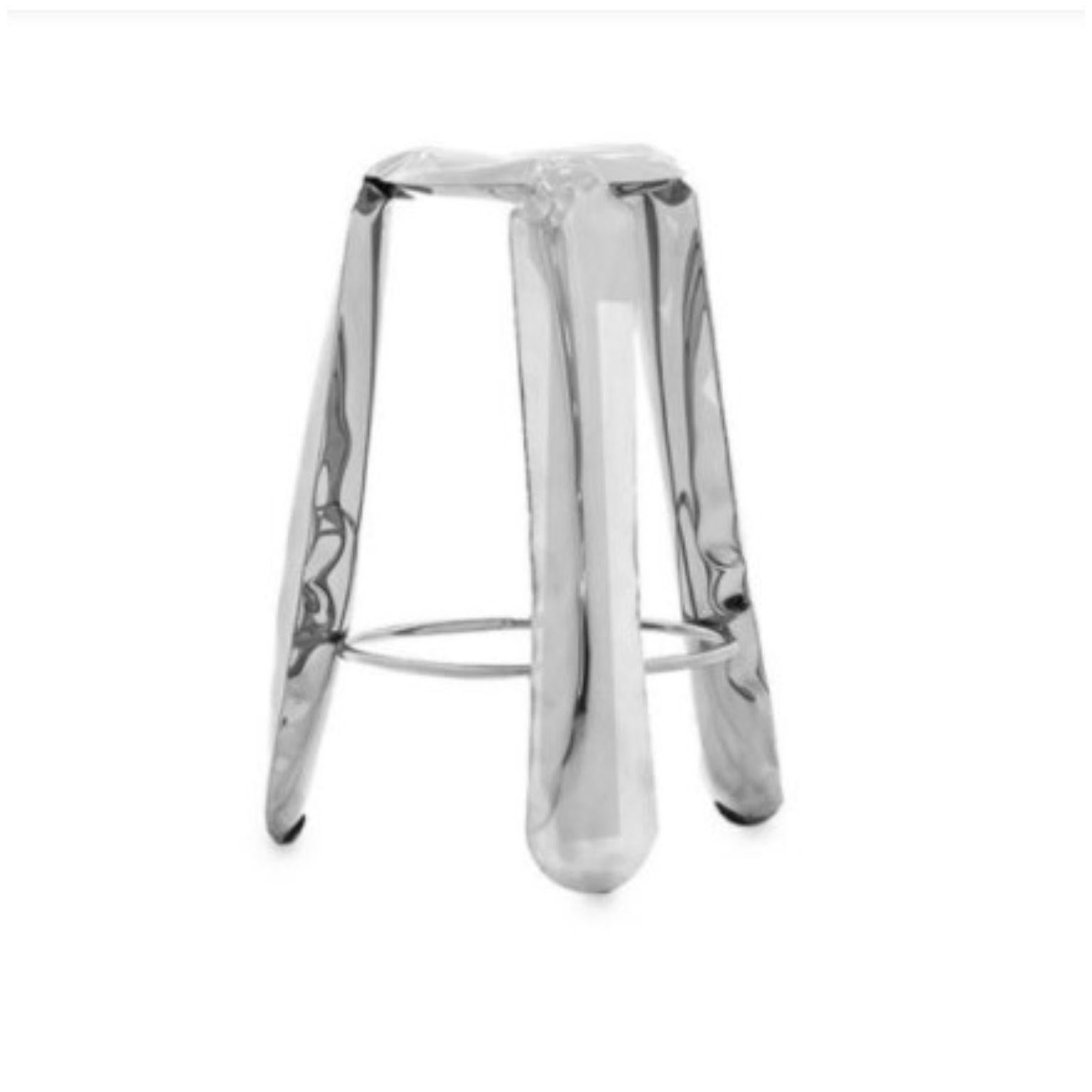 Stainless steel bar Plopp stool by Zieta
Dimensions: D 35 x H 75 cm 
Material: Stainless Steel.
Finish: Polished.
Available in colors: Beige, black, white, blue, graphite, moss, umbra gray, flaming gold, and cosmic blue. Available in Stainless