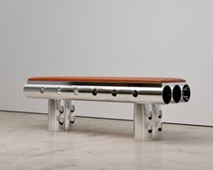 Stainless Steel Bench With Cognac Leather