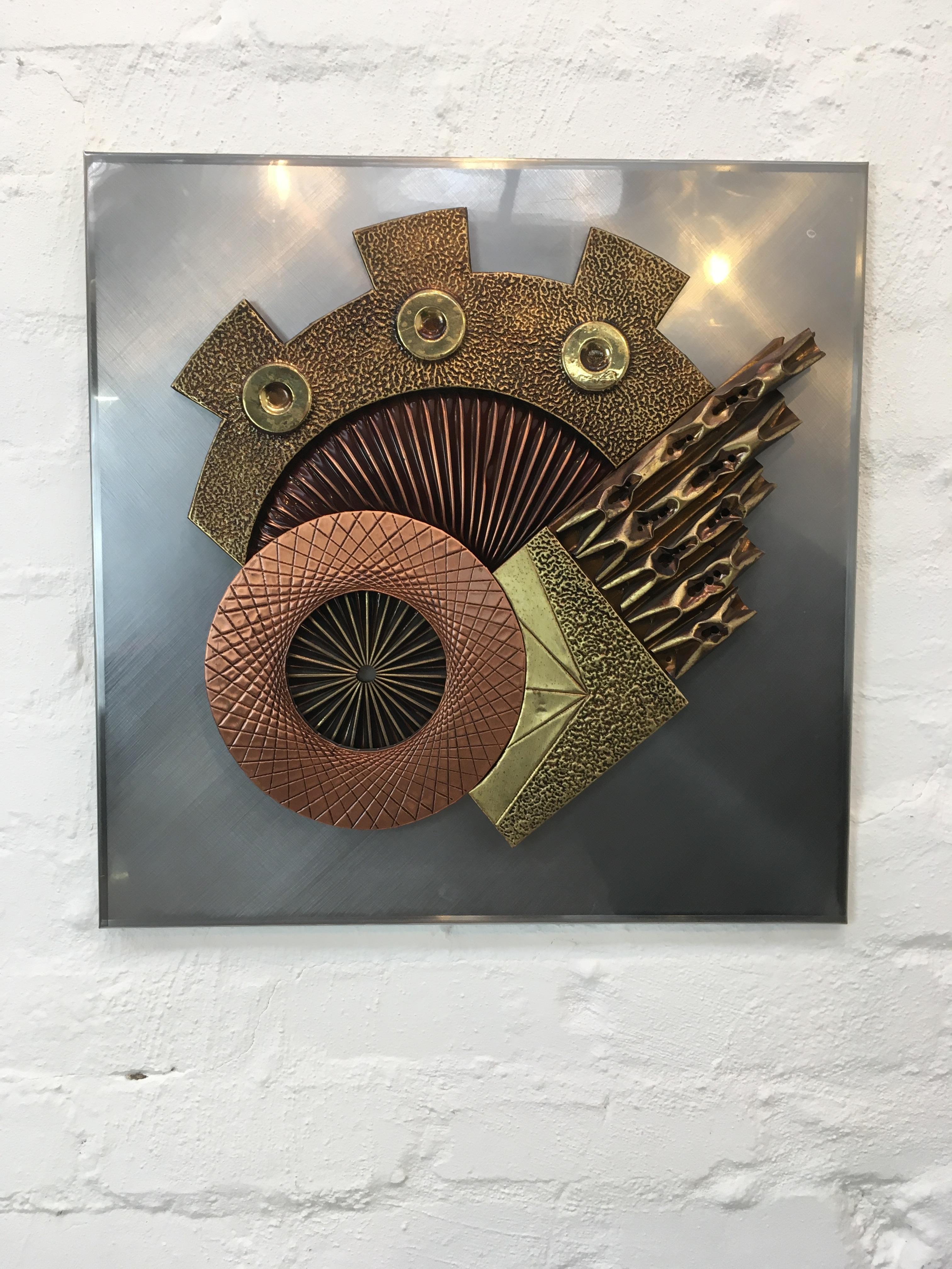 An excellent example of decorative wall sculpture dating to the 1970s, by artist and maker Stephen Chun.

Chun studied at art school in Taipei, graduating in the late 1960s. He was keenly interested in metalwork. He moved back to his native Hong