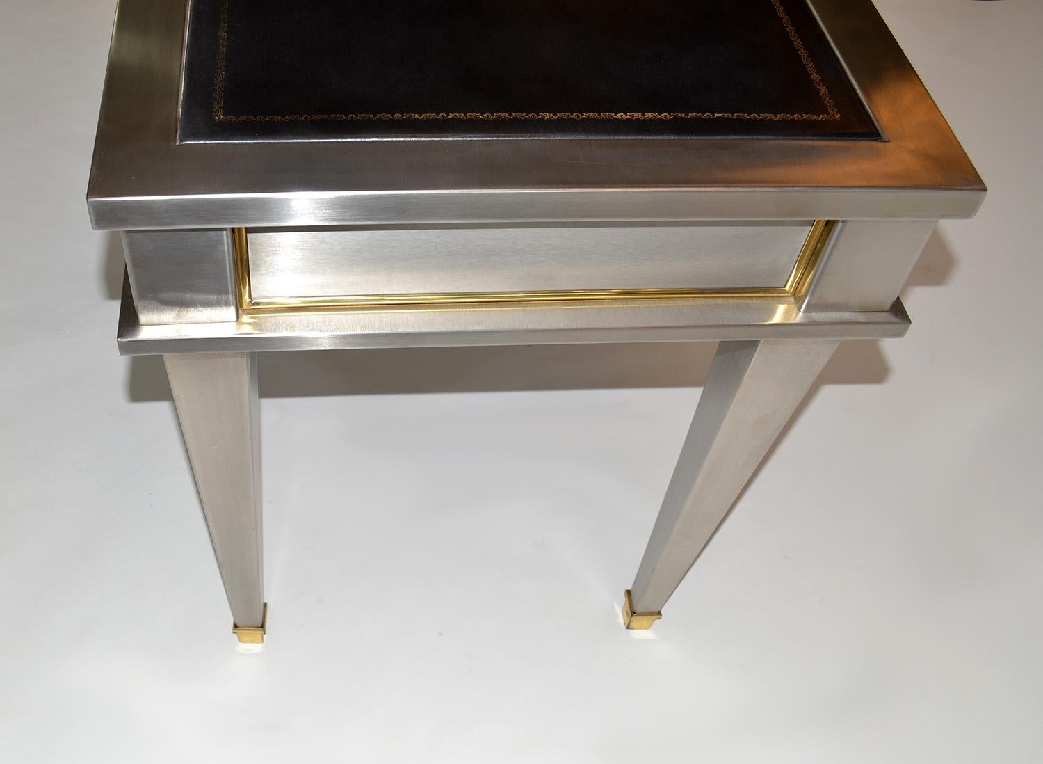 Stainless Steel Bronze Neoclassical Revival Writing Desk Table 20th Century In Good Condition In Fort Lauderdale, FL
