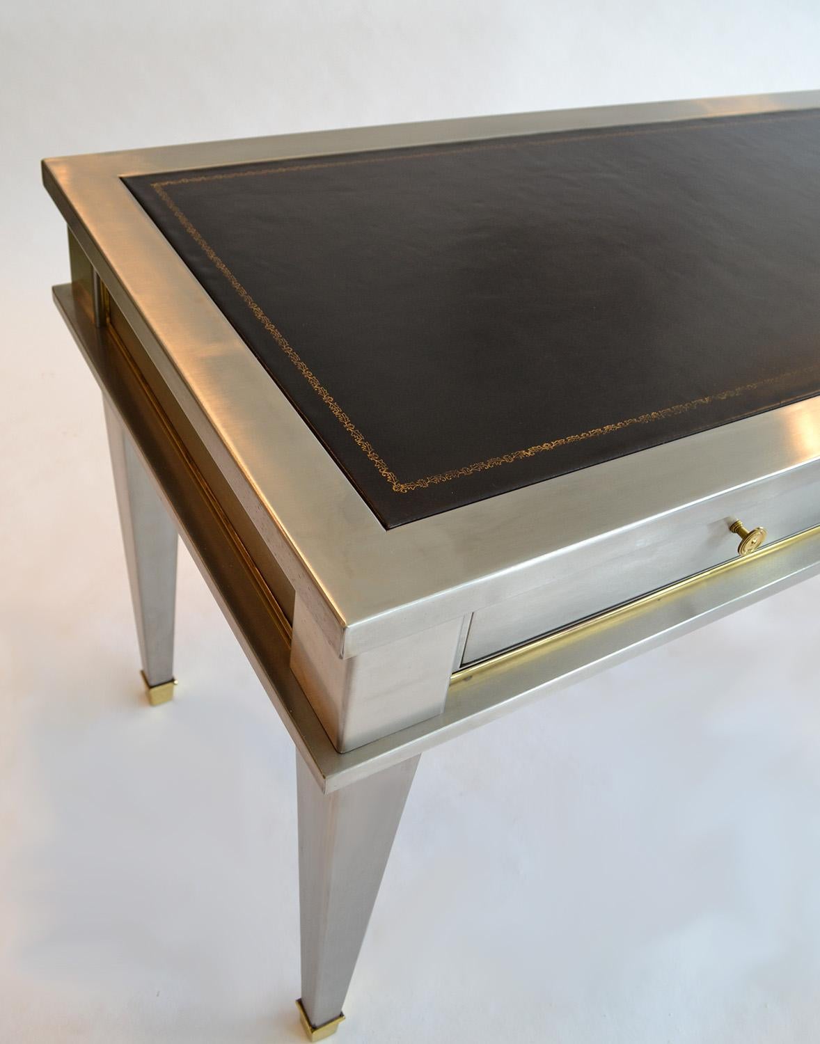 Stainless Steel Bronze Neoclassical Revival Writing Desk Table 20th Century 5