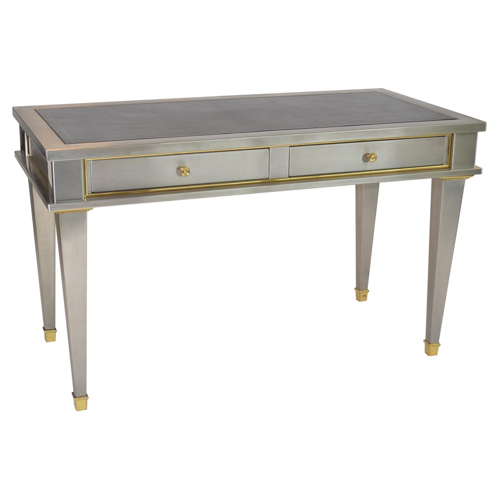 Stainless Steel Bronze Neoclassical Revival Writing Desk Table 20th Century