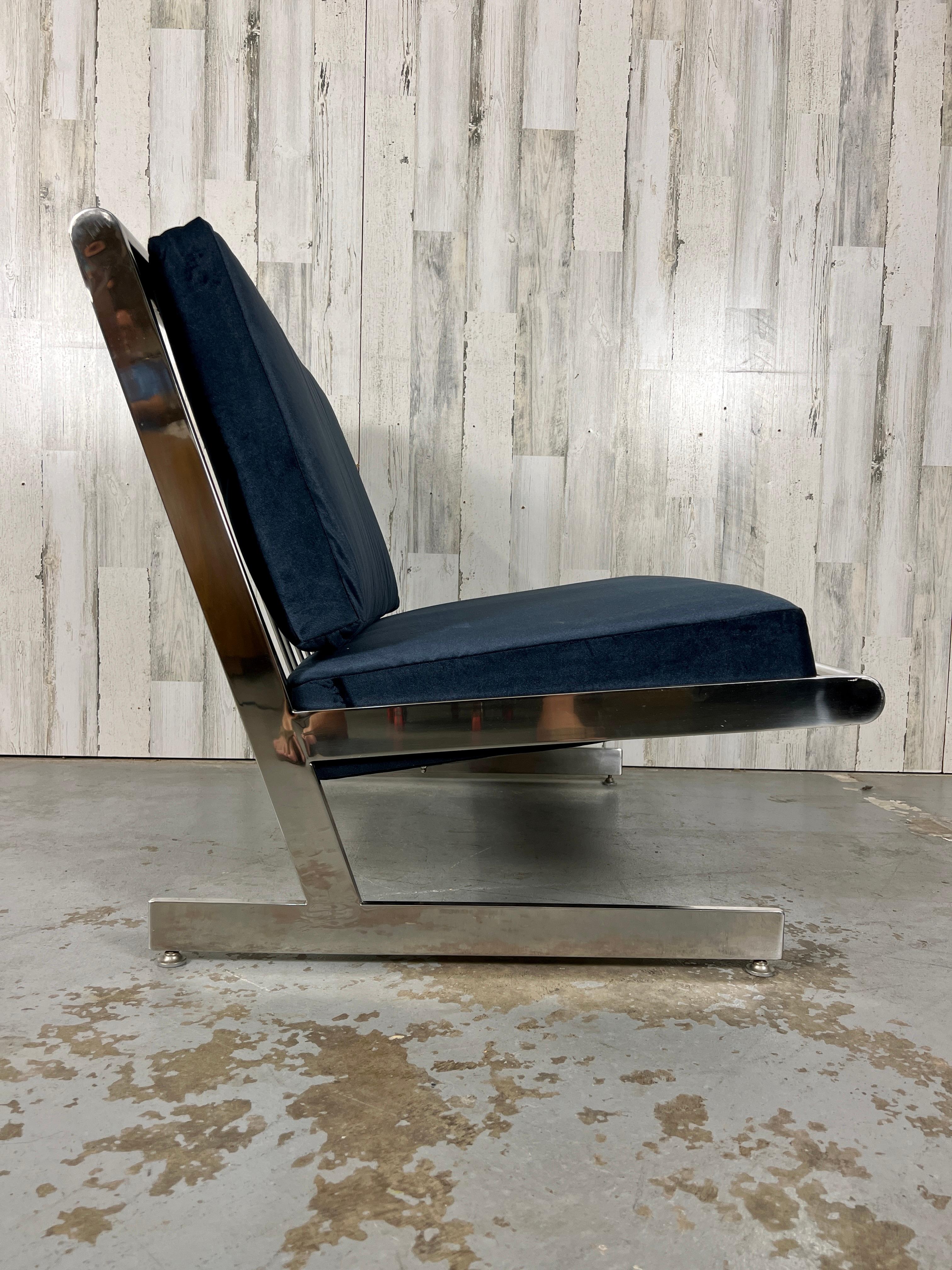 Stainless Steel Cantilevered Lounge Chair For Sale 4