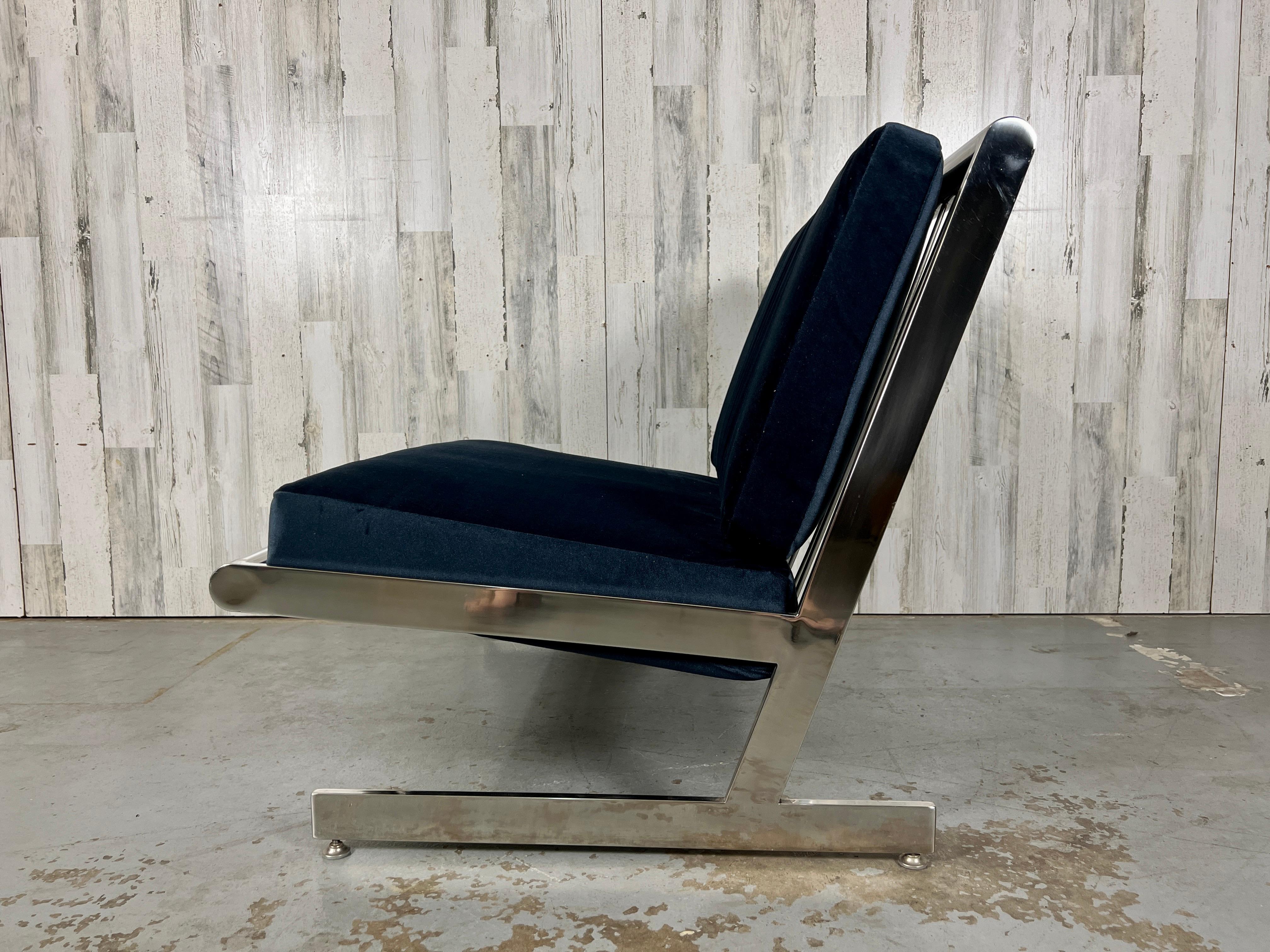Stainless Steel Cantilevered Lounge Chair For Sale 9